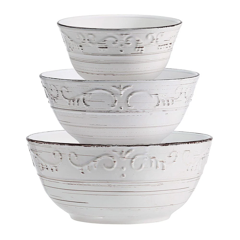 Trellis White Set of 3 Serving Bowls