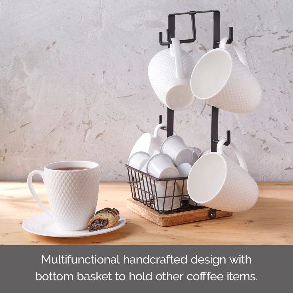 Stella Mug Tree with Storage Basket