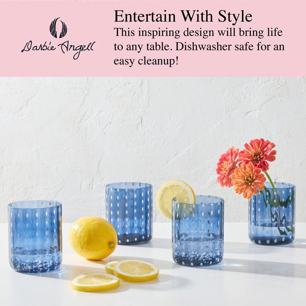 Darbie Angell Dappled Clouds Cobalt Set of 4 Double Old Fashioned Glasses