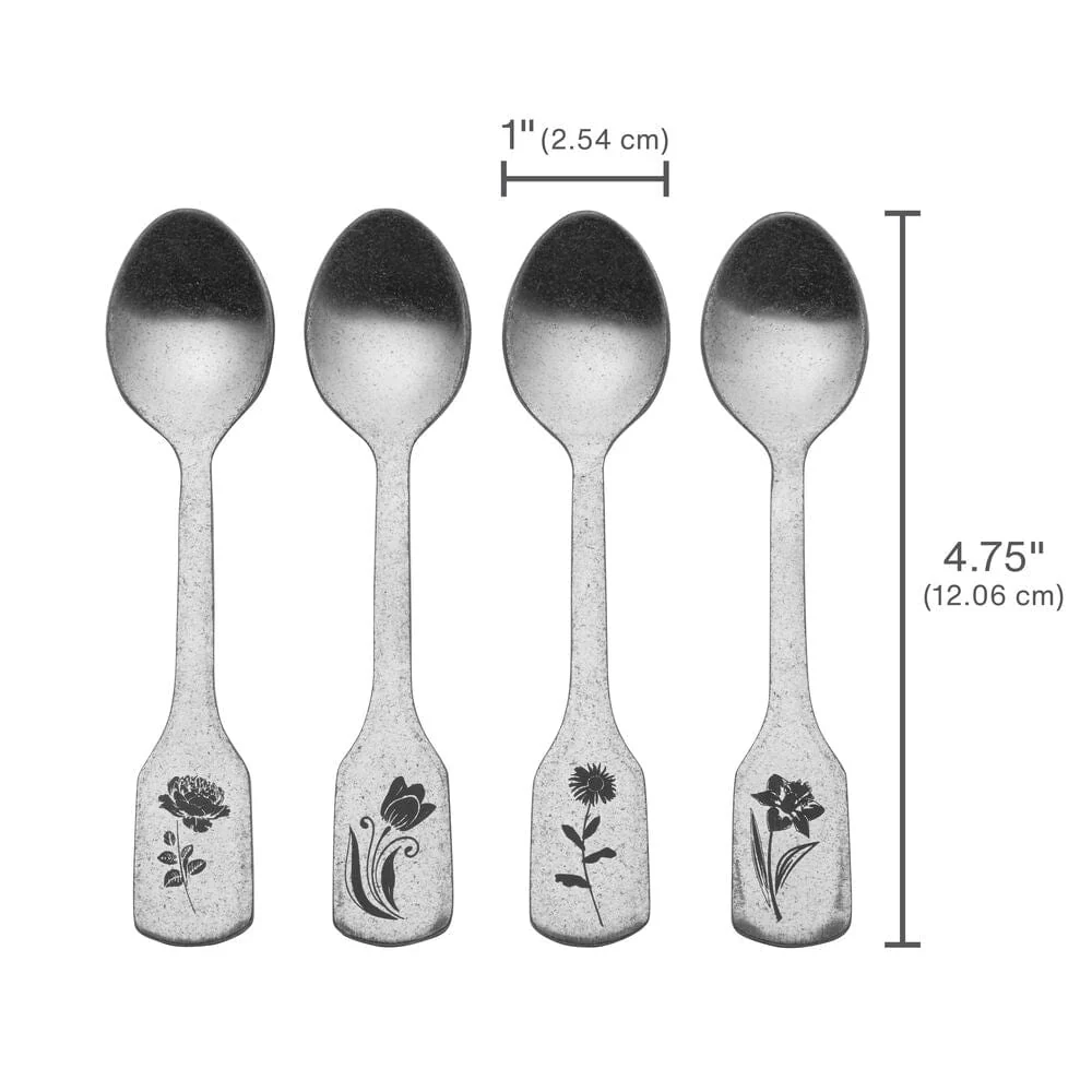 Matte Floral Set of 4 Mini Coffee Spoons