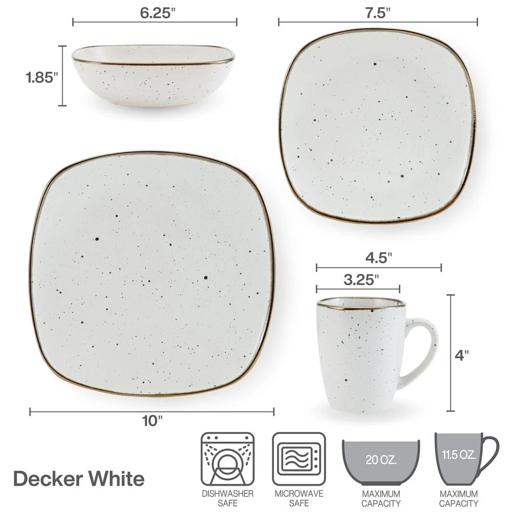 Decker White 16 Piece Dinnerware Set, Service for 4