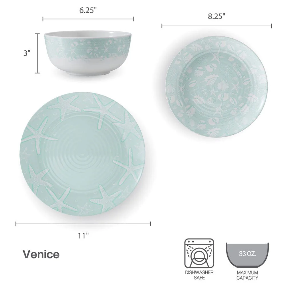 Venice 12 Piece Outdoor Melamine Dinnerware Set, Service for 4