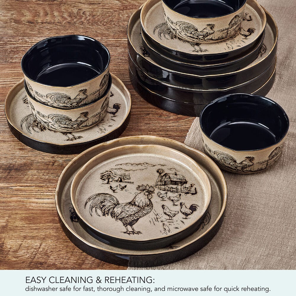 Farmyard Rooster 12 Piece Dinnerware Set, Service for 4