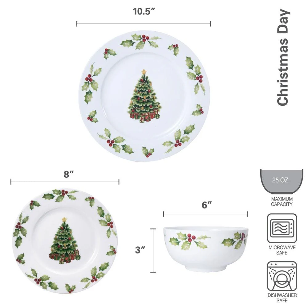 Christmas Day 24 Piece Dinnerware Set, Service for 8