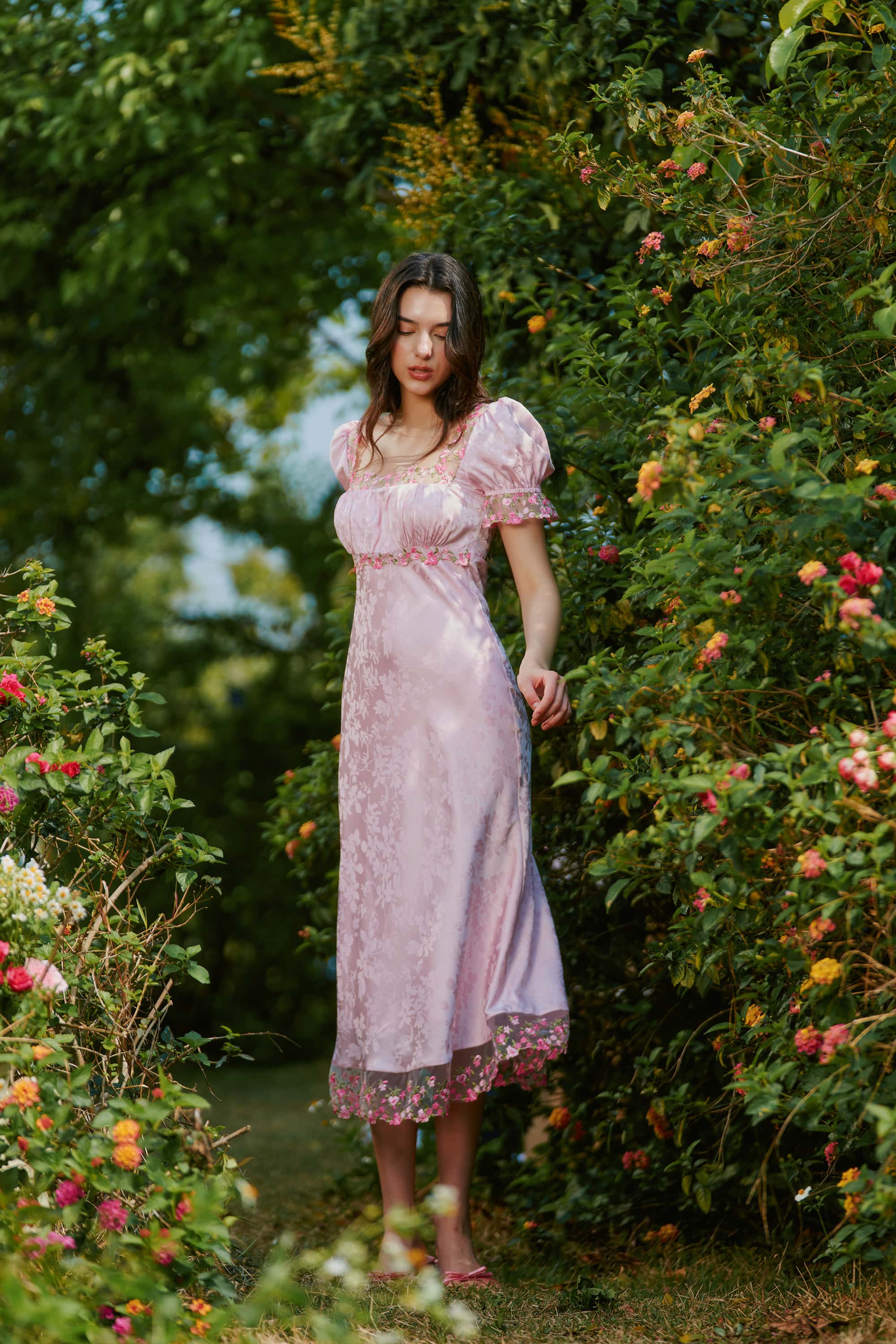 Delphine Jacquard Satin Lace Midi Dress