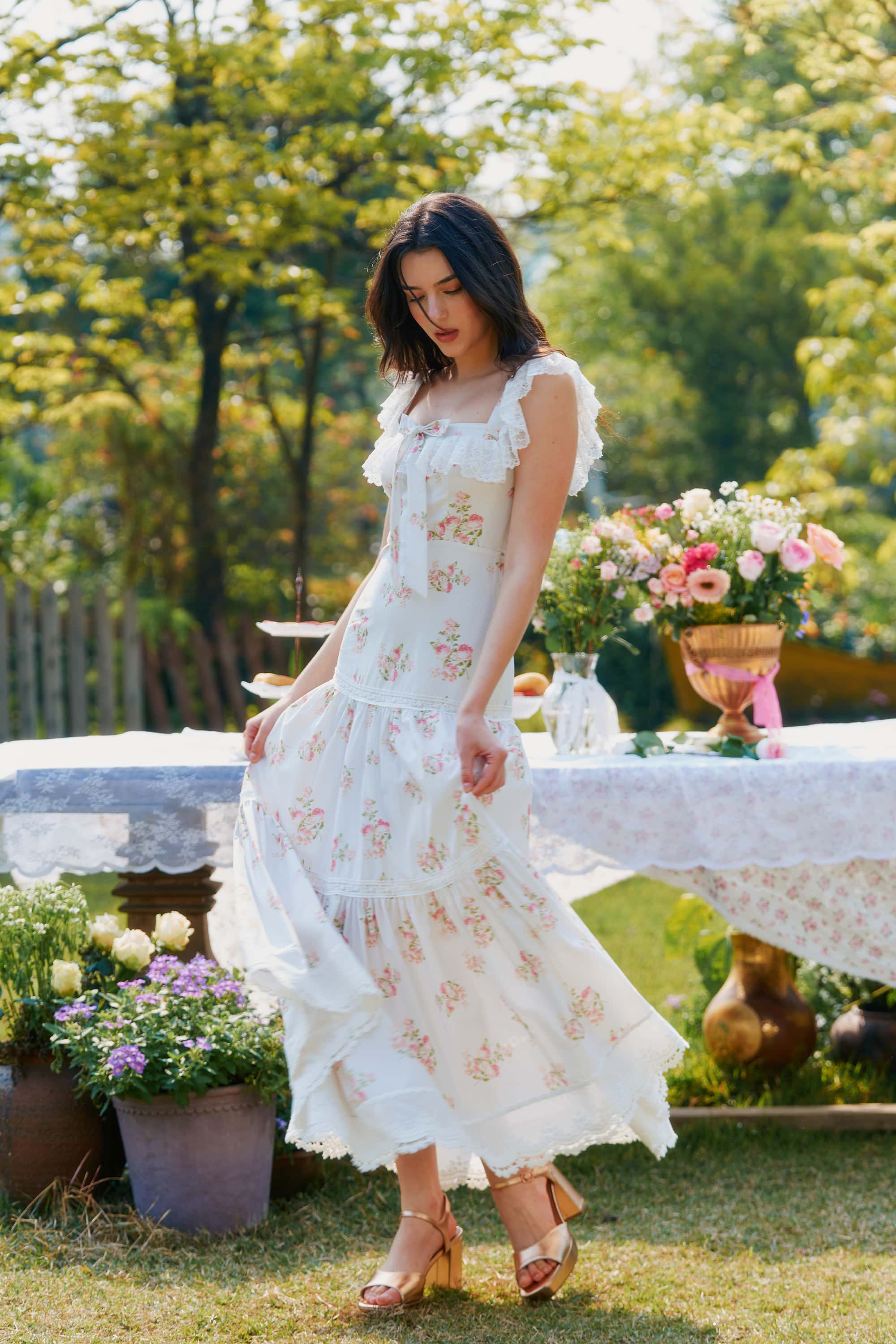 Giselle Cotton Floral Lace Maxi Dress