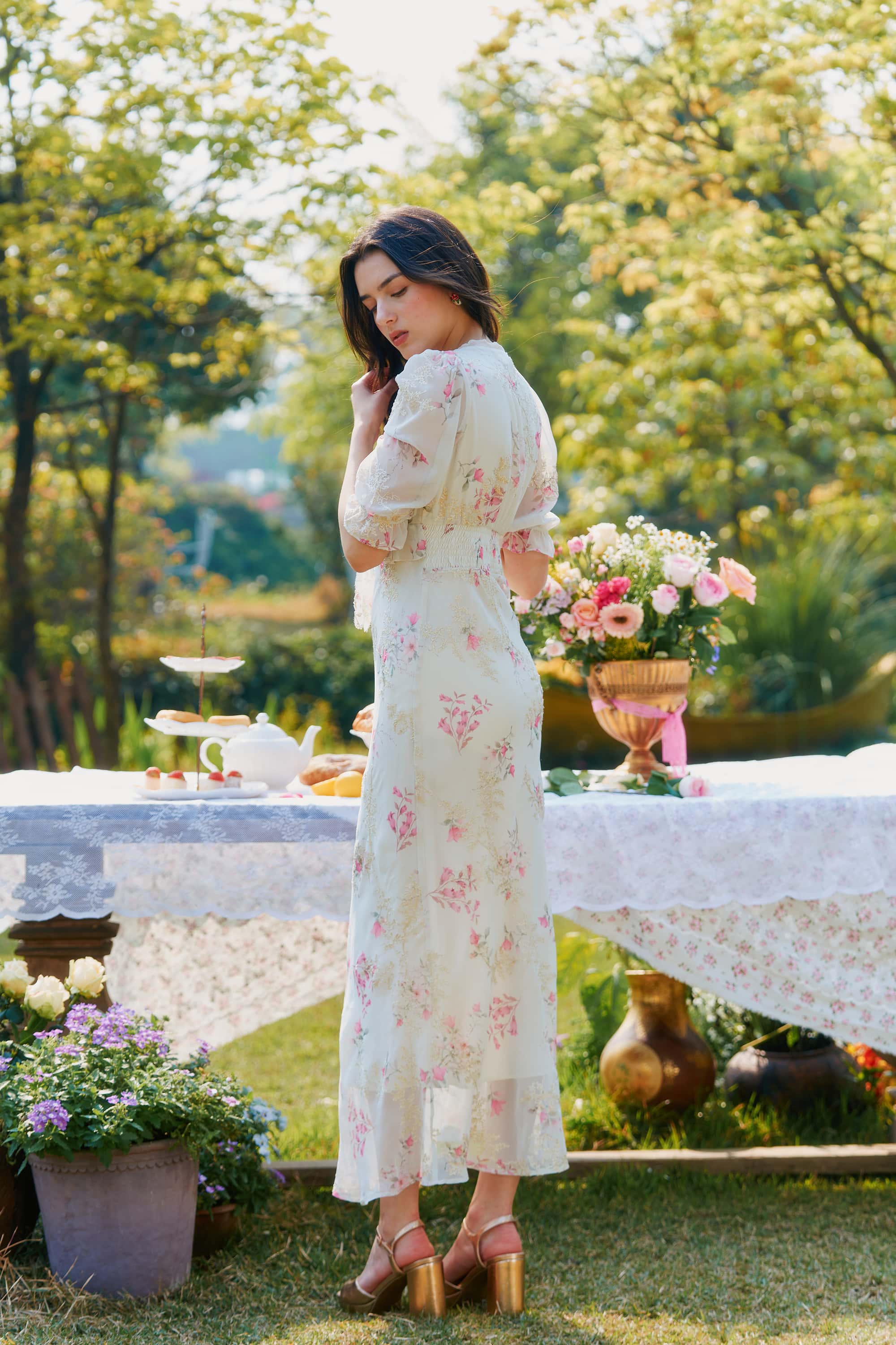 Archie Chiffon High Waist Maxi Dress in White