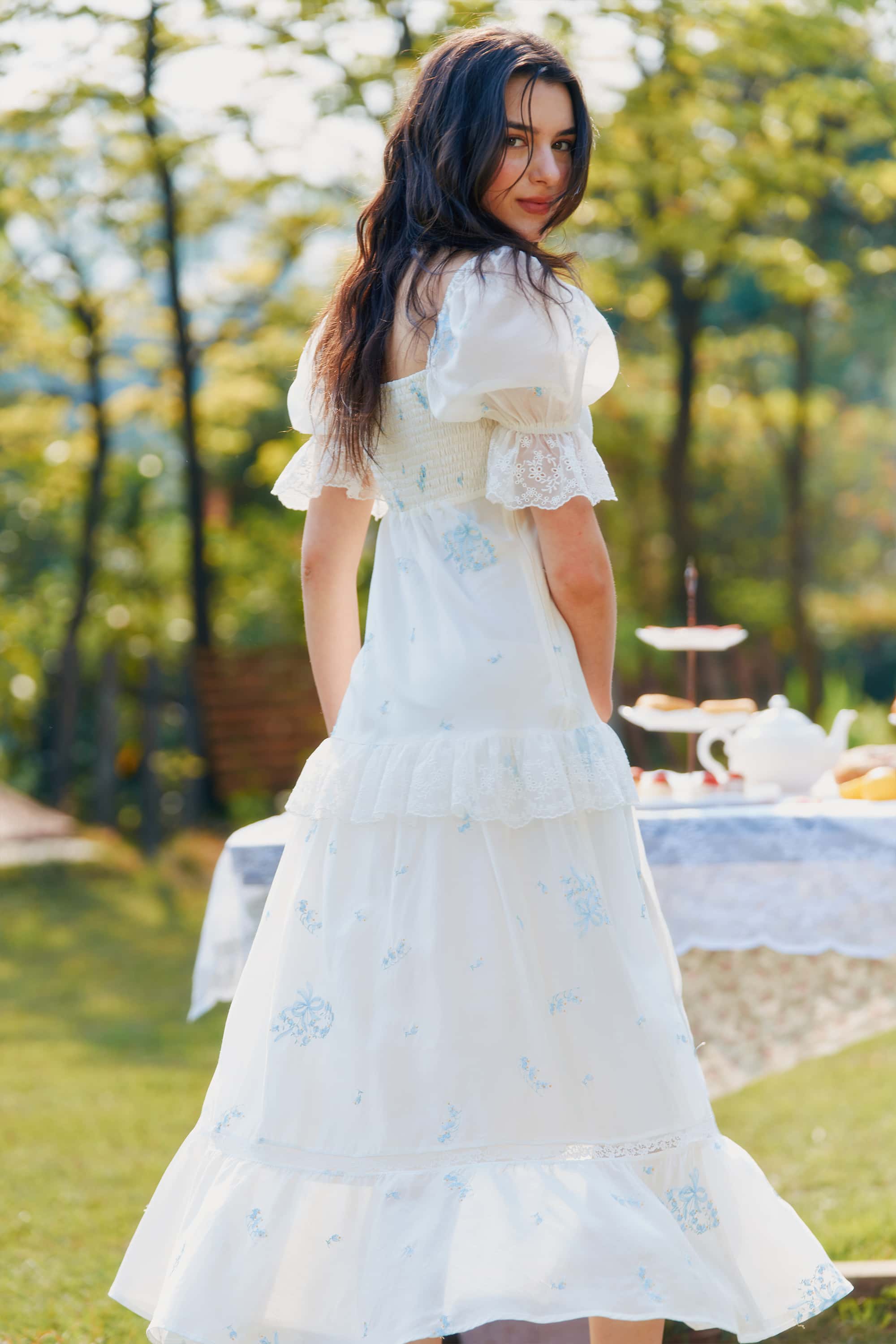 Allie Embroidery Lace Midi Dress