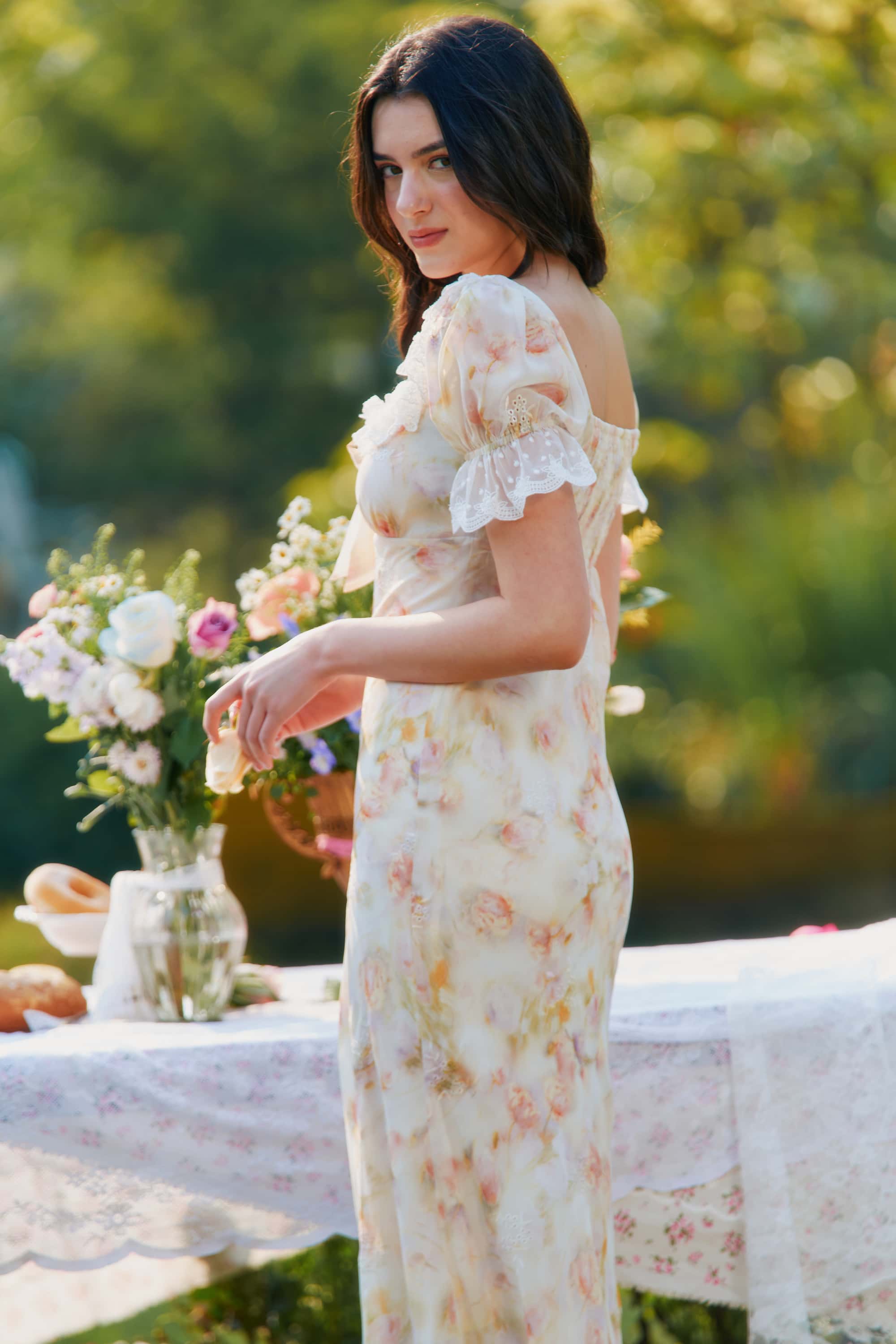 Lizzy Chiffon Lace Floral Maxi dress