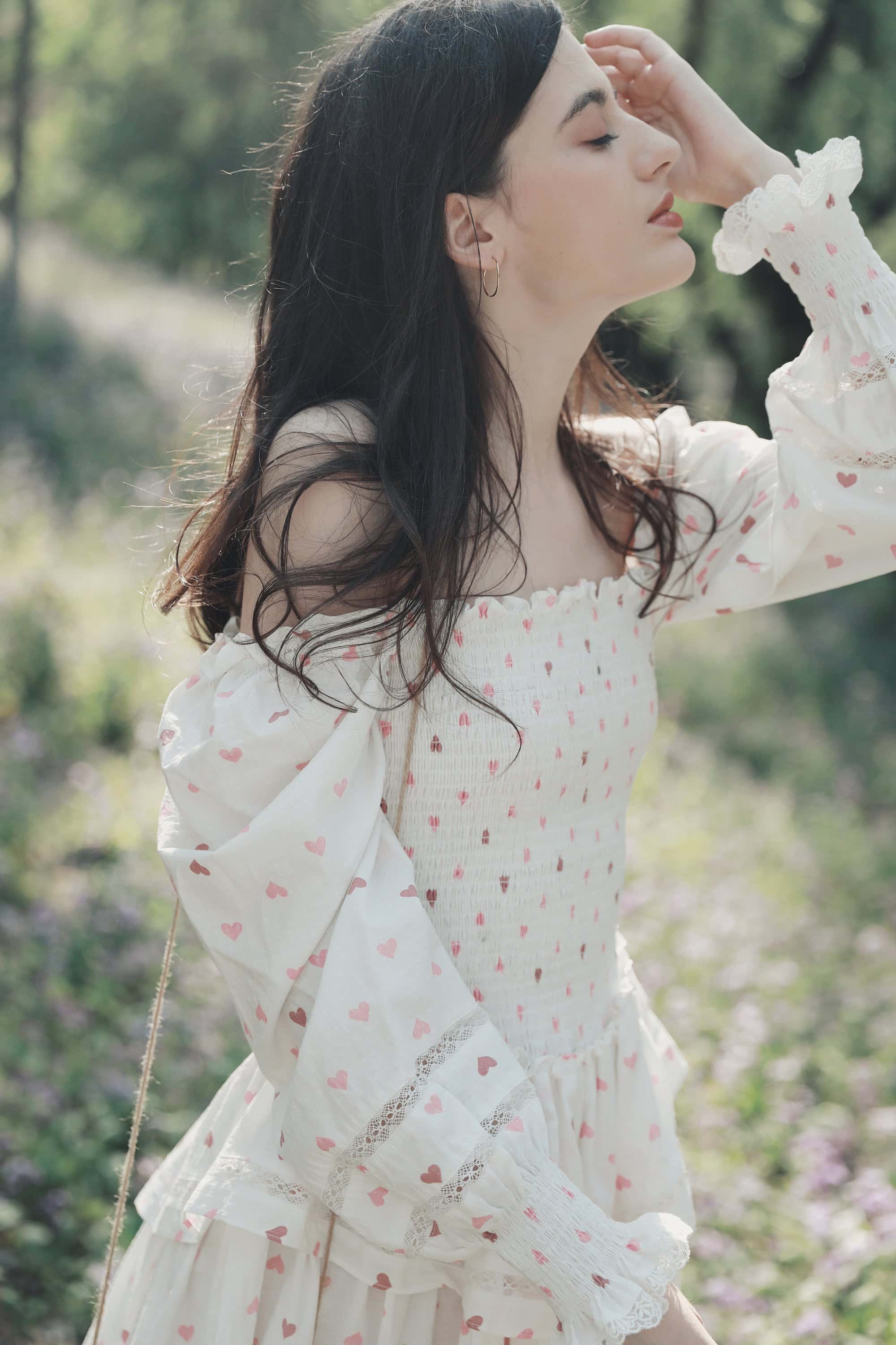 Dora Valentine Puff Sleeve Mini Dress in White