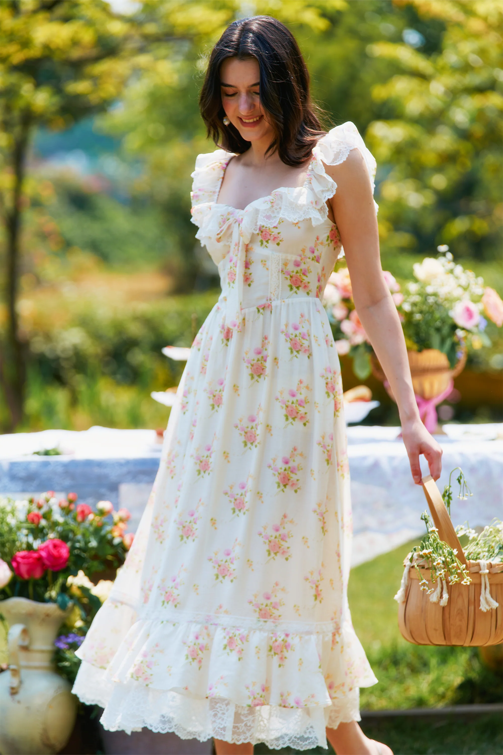 Anya Tecel Lace Floral Midi Dress