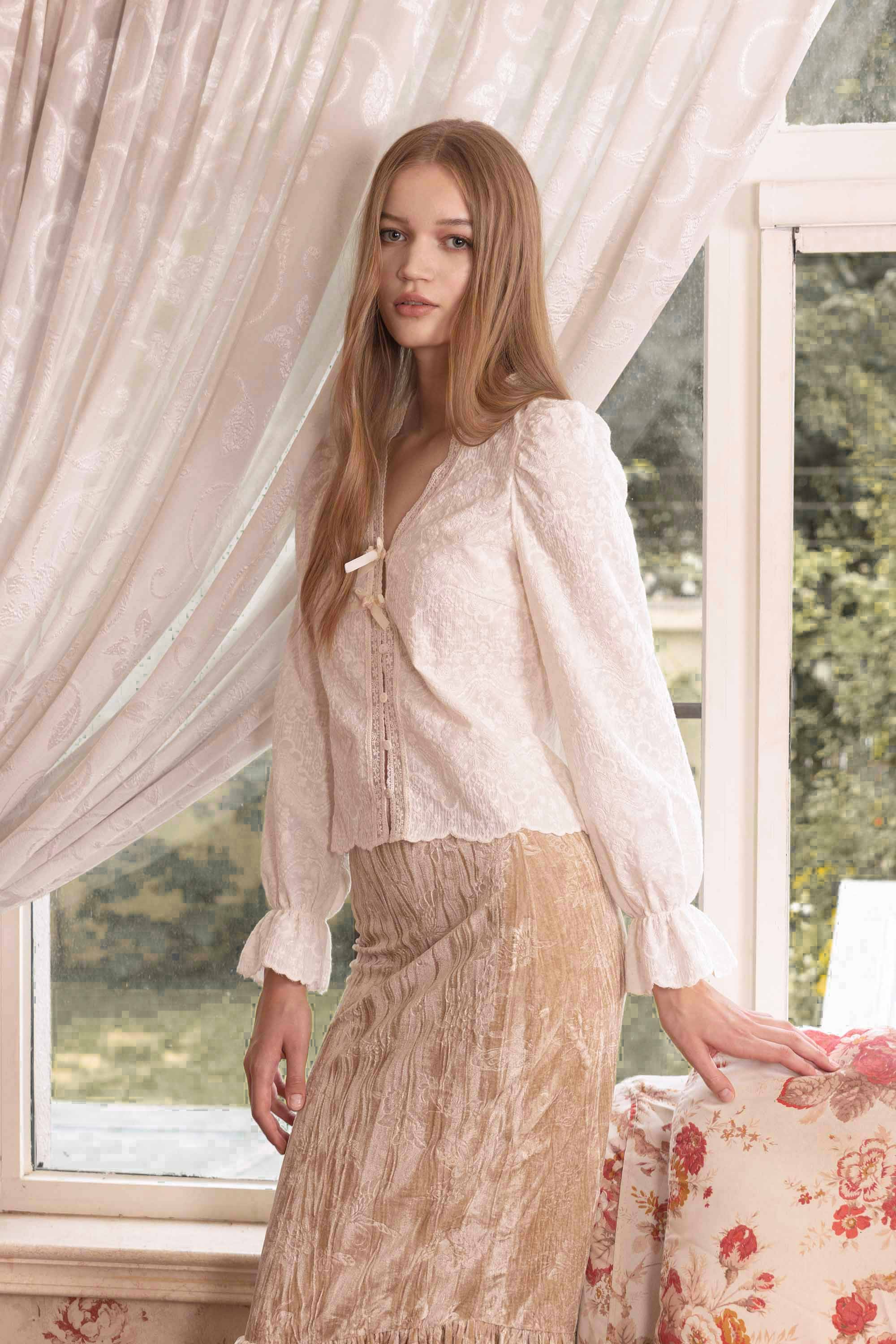 Marina Off-white Lace Embroidered Blouse