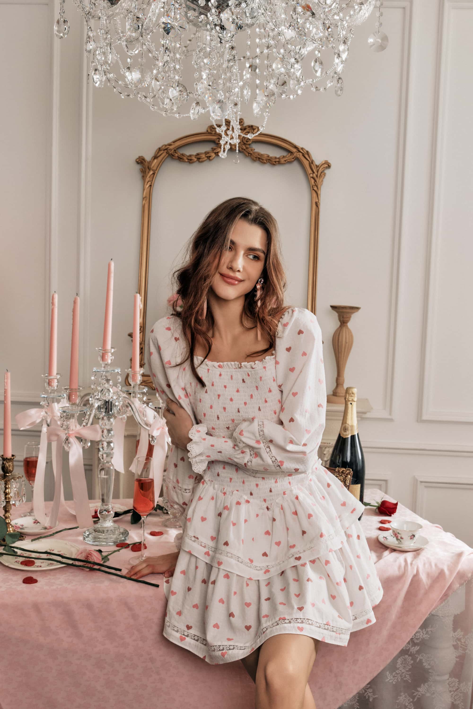 Dora Valentine Puff Sleeve Mini Dress in White