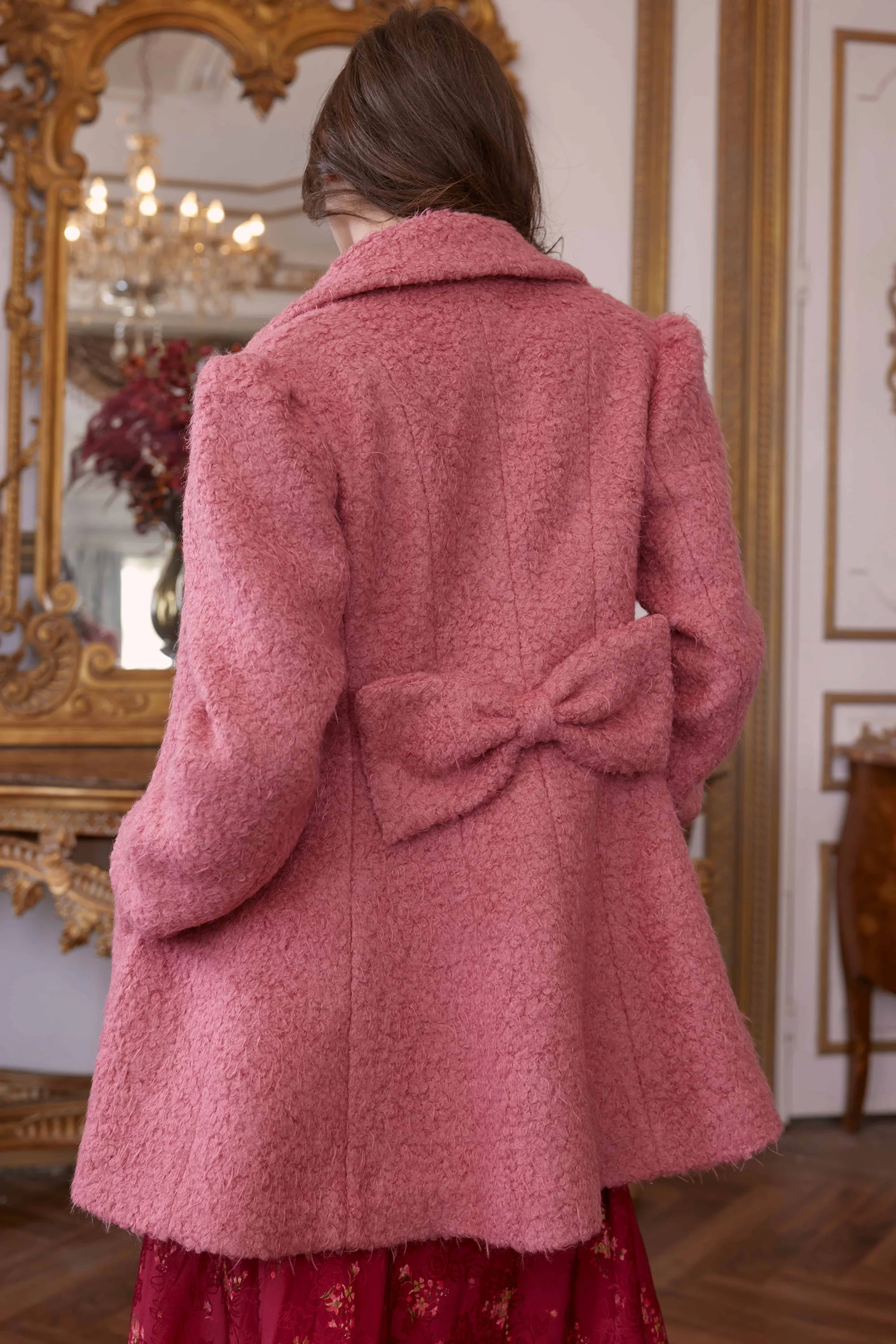 Laurence Puff Sleeve Wool Coat in Rouge
