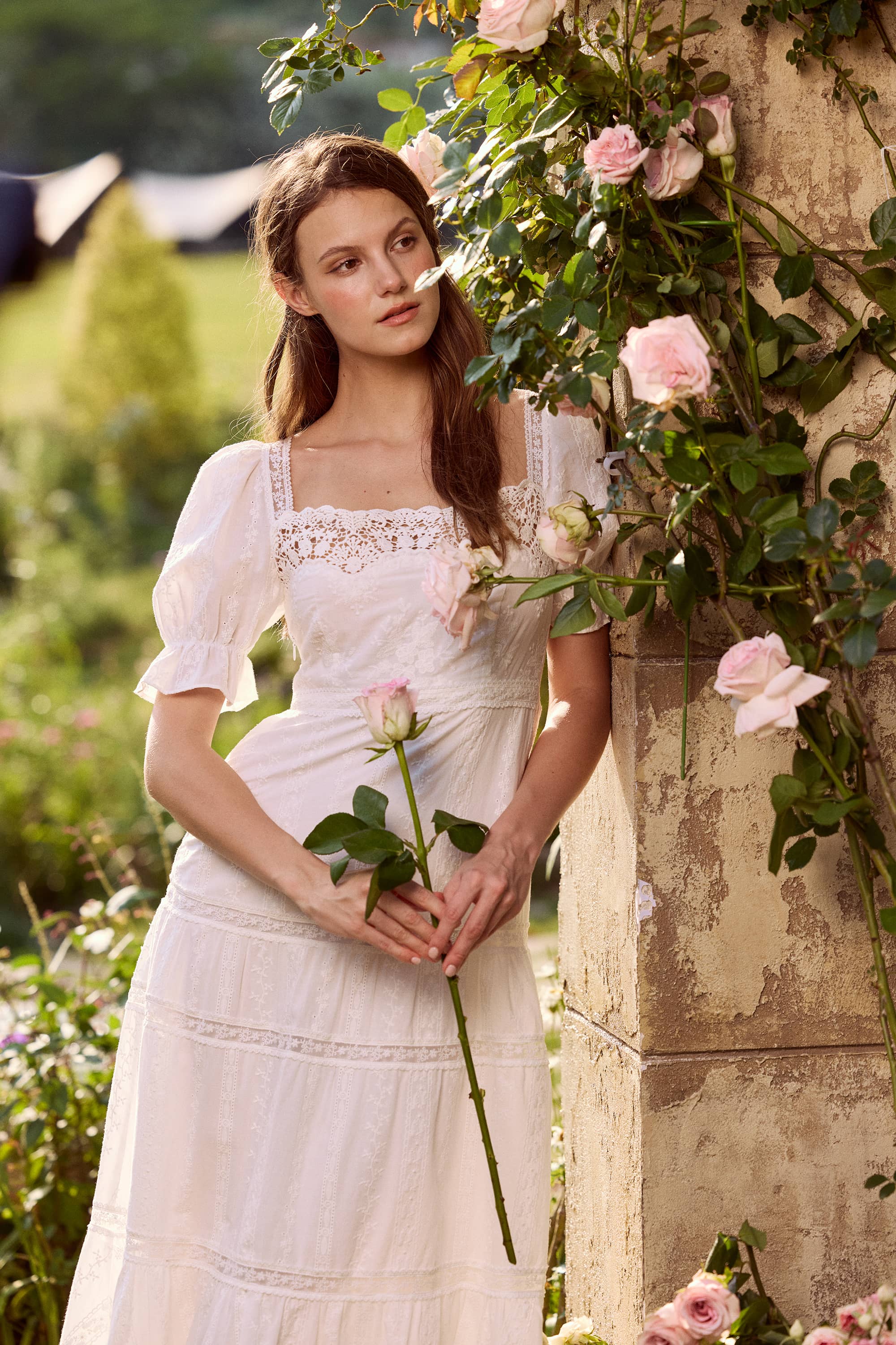 Selene Cotton Embroidery Lace Midi Dress