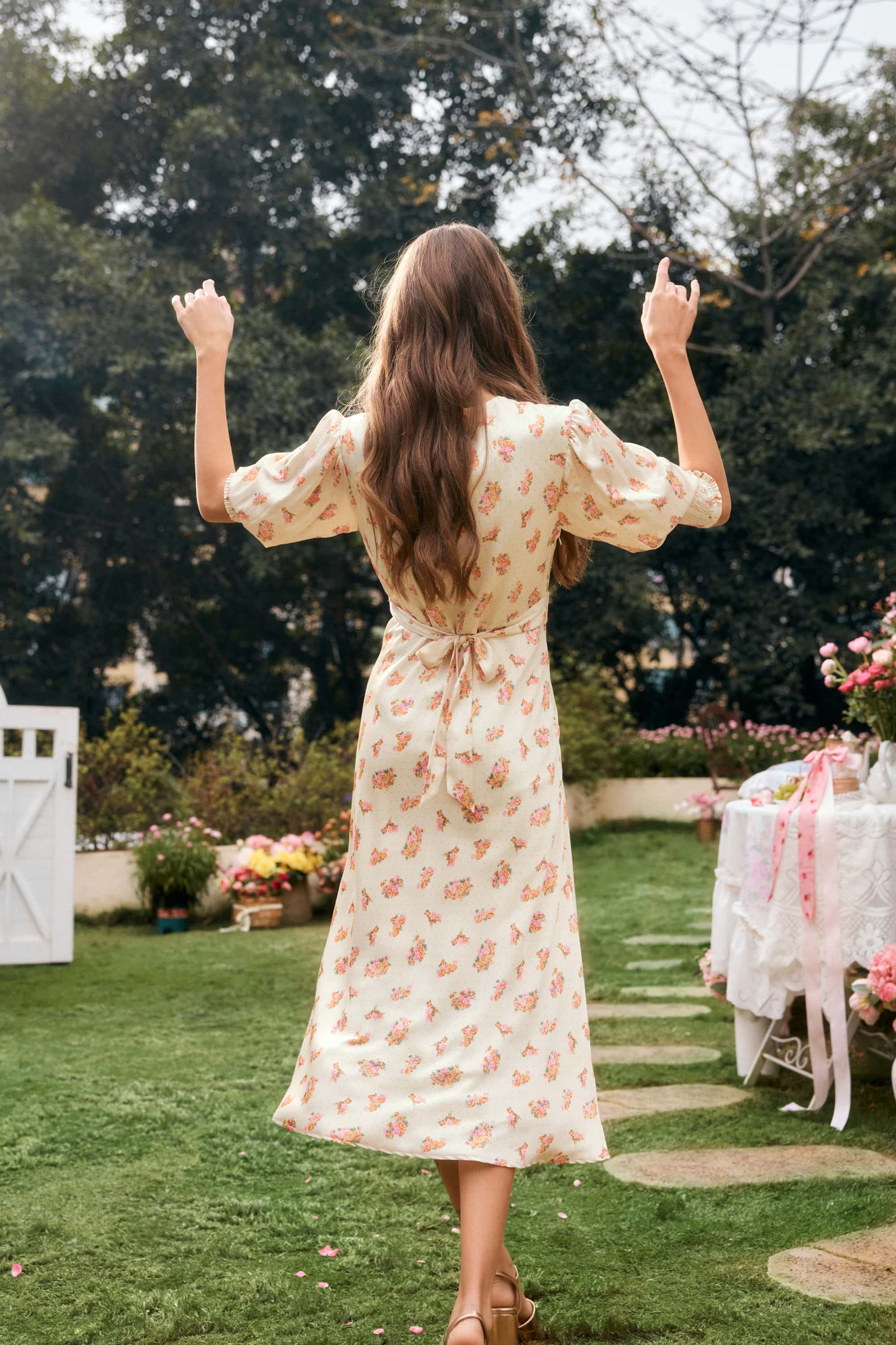 Rosa Satin Floral Midi Dress