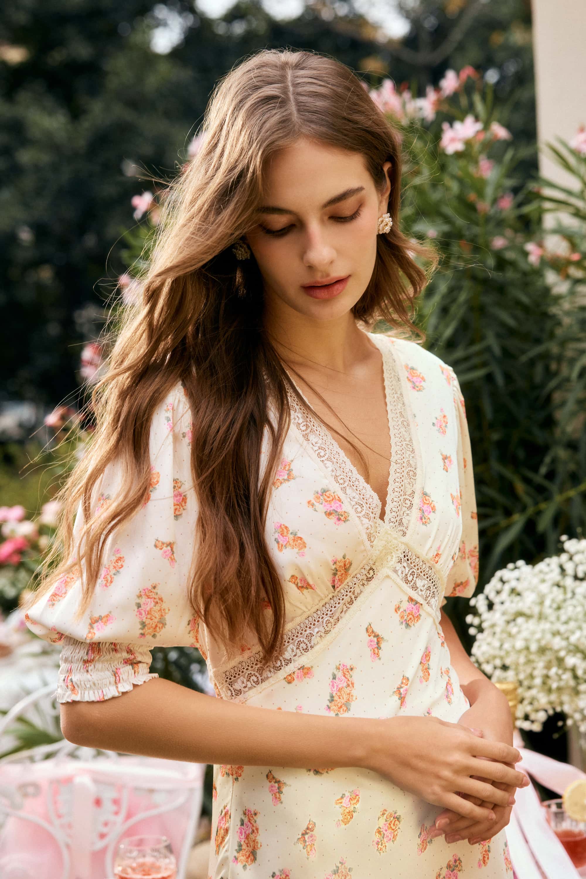 Rosa Satin Floral Midi Dress