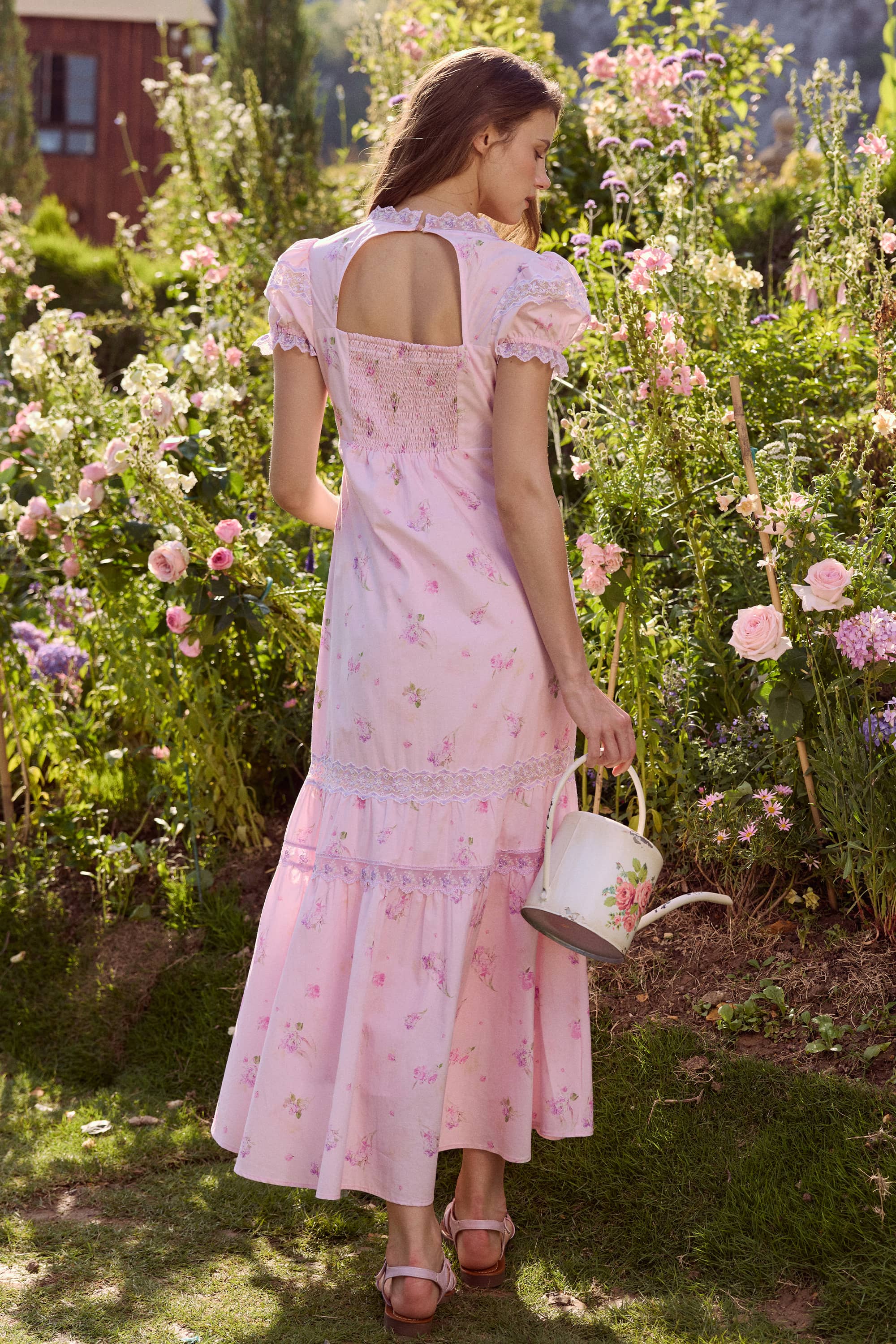 Ophelia  V-neck Cotton Embroidery  Lace Midi Dress