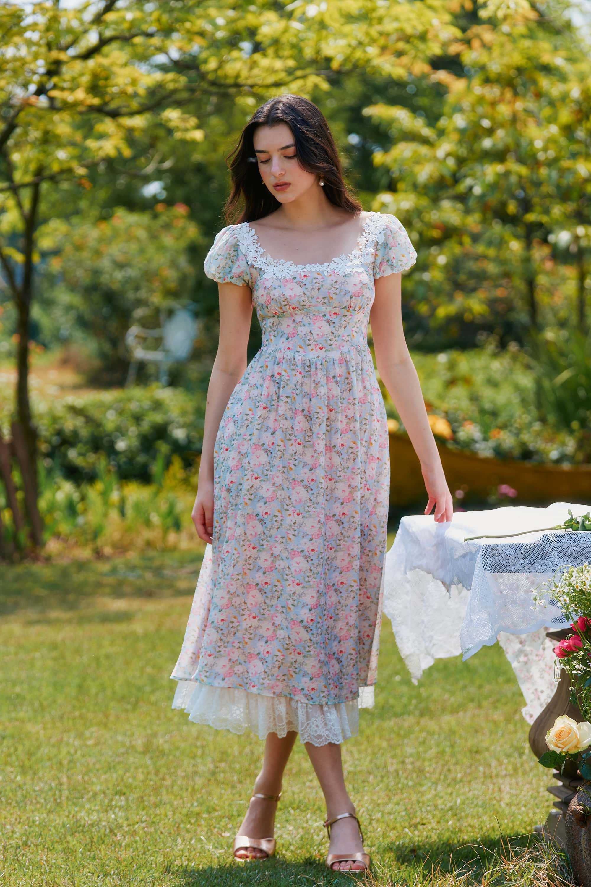 Mabel Floral Puff Sleeve Midi Dress