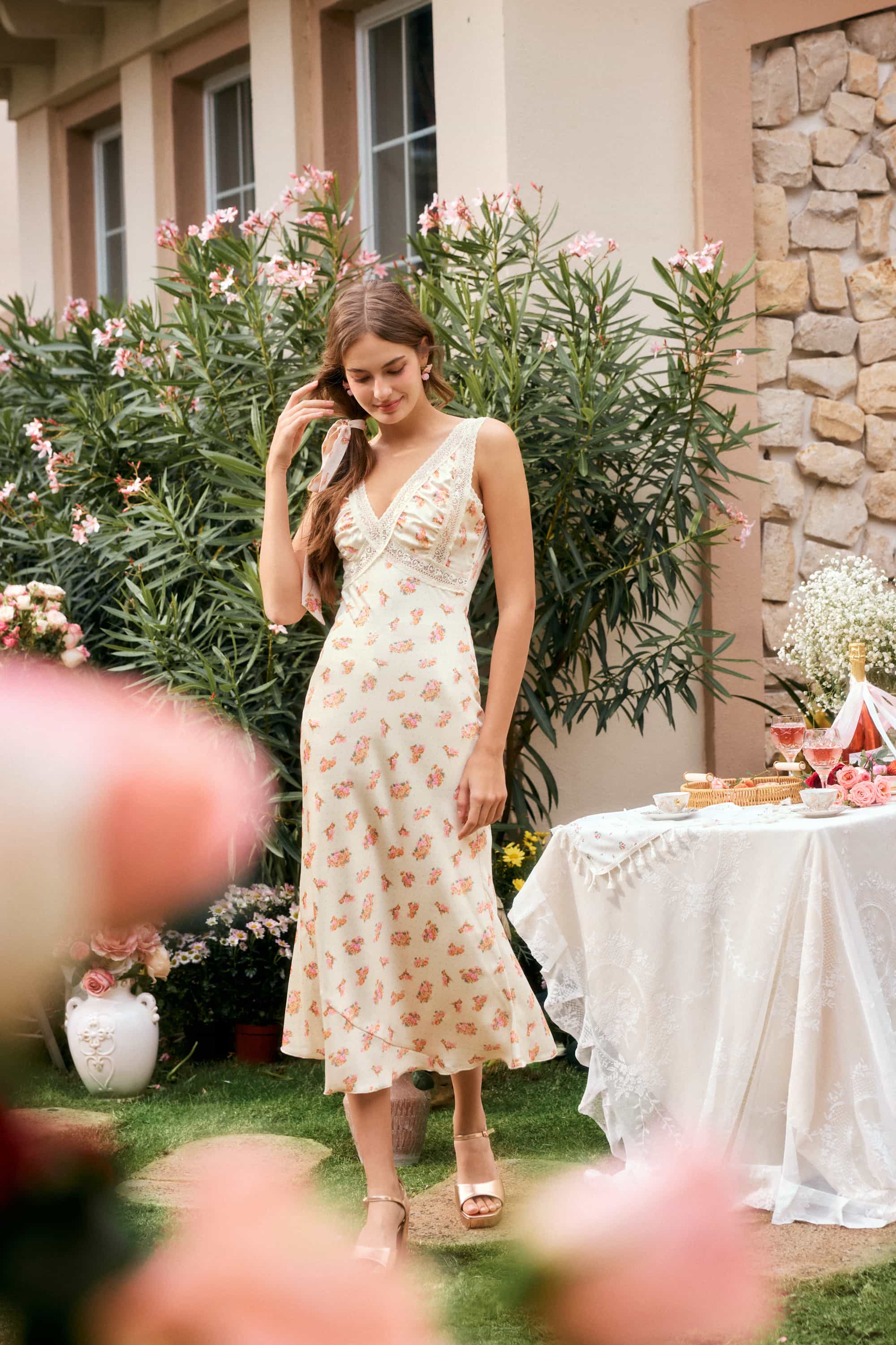 Rachel Floral Spaghetti Strap  Midi Dress