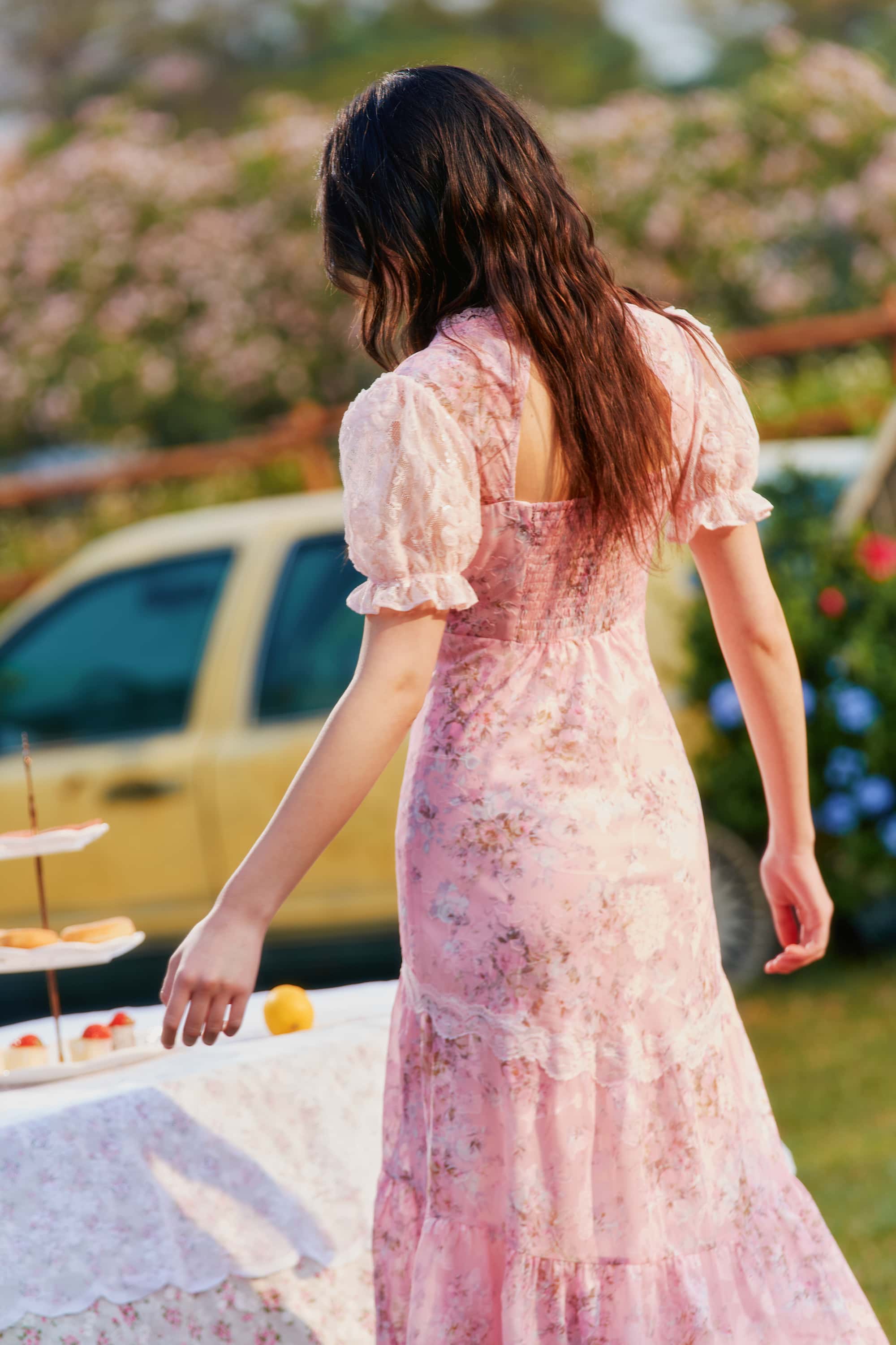 Adelaide Chiffon Lace Floral Maxi Dress