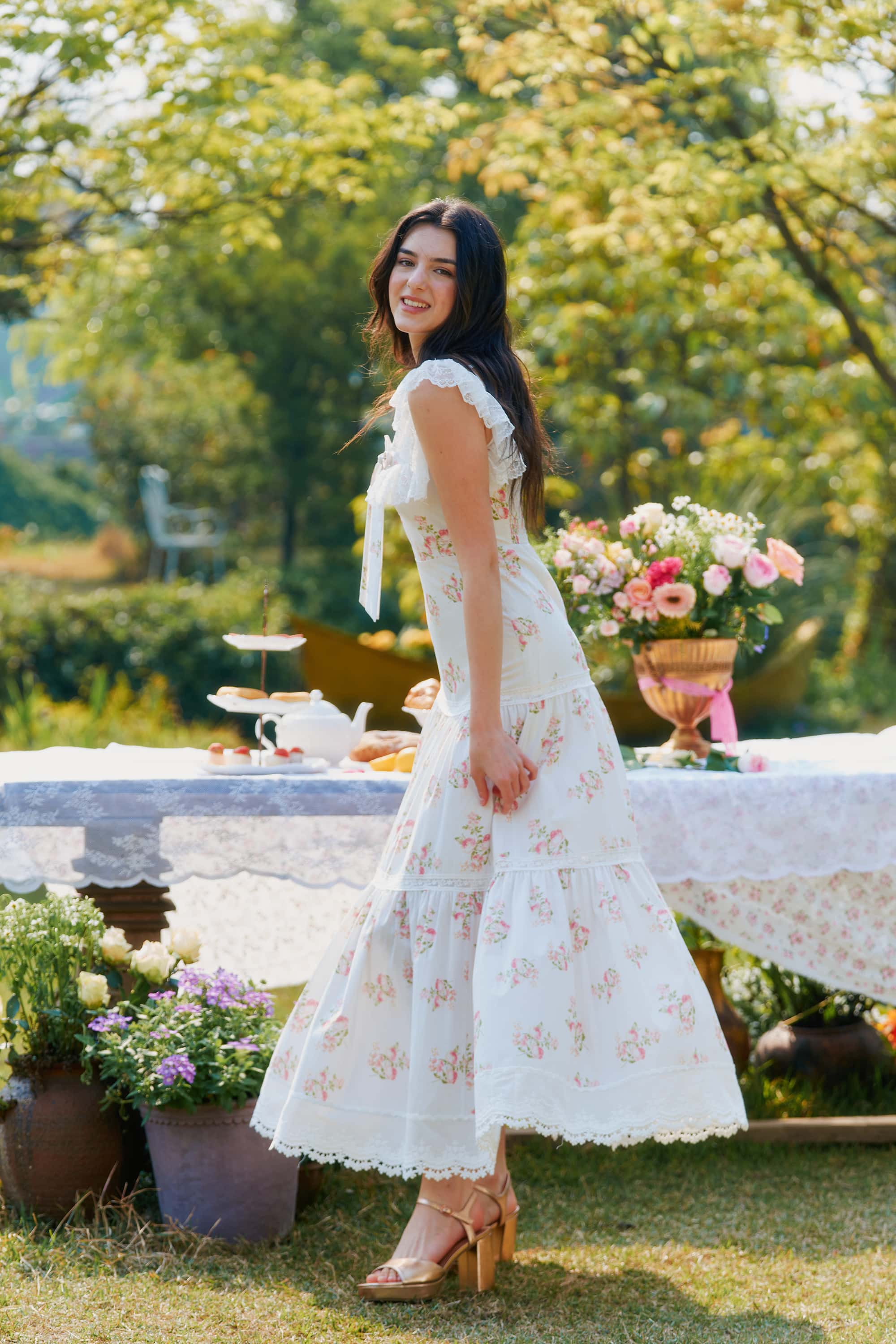 Giselle Cotton Floral Lace Maxi Dress