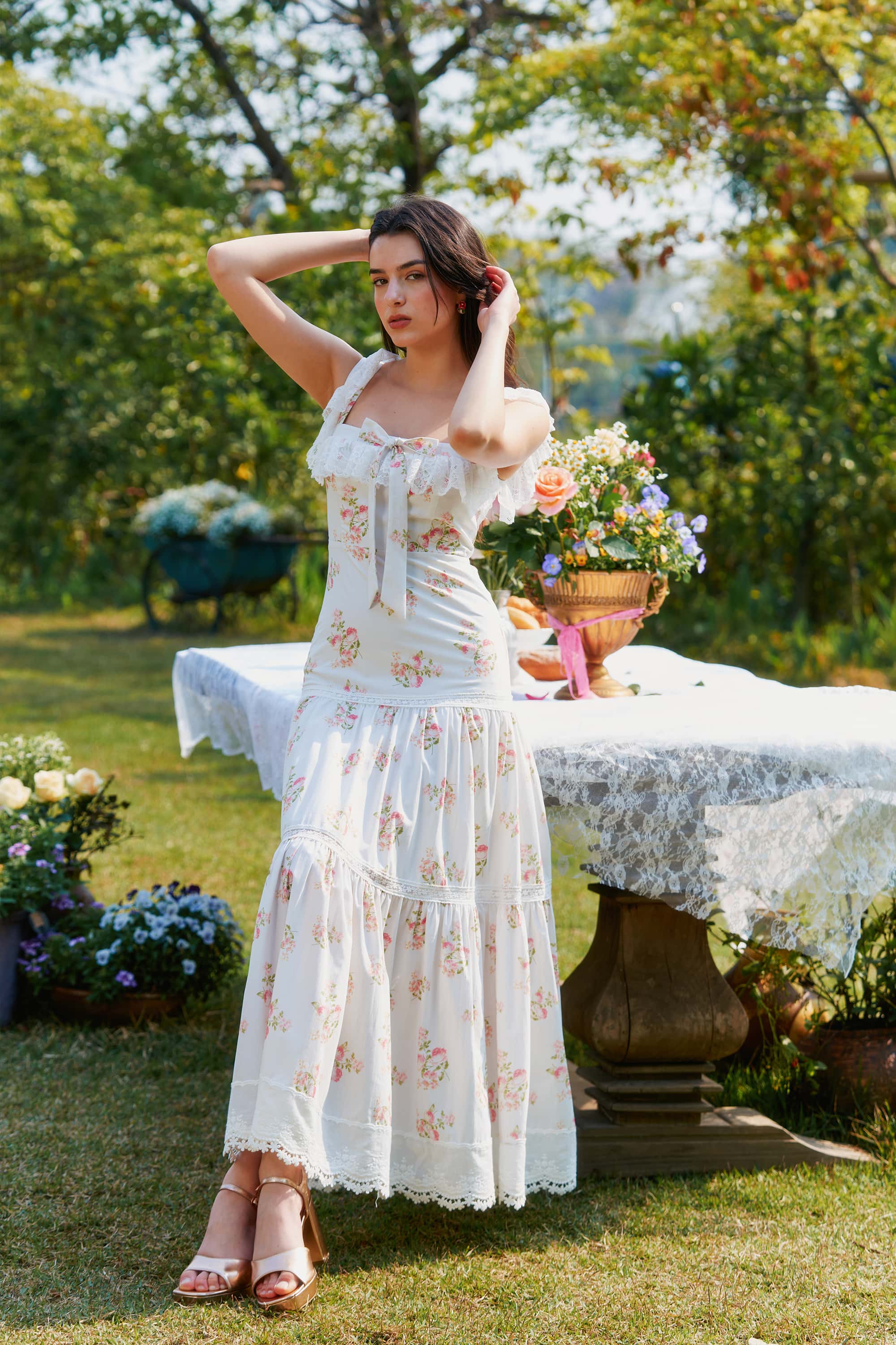 Giselle Cotton Floral Lace Maxi Dress