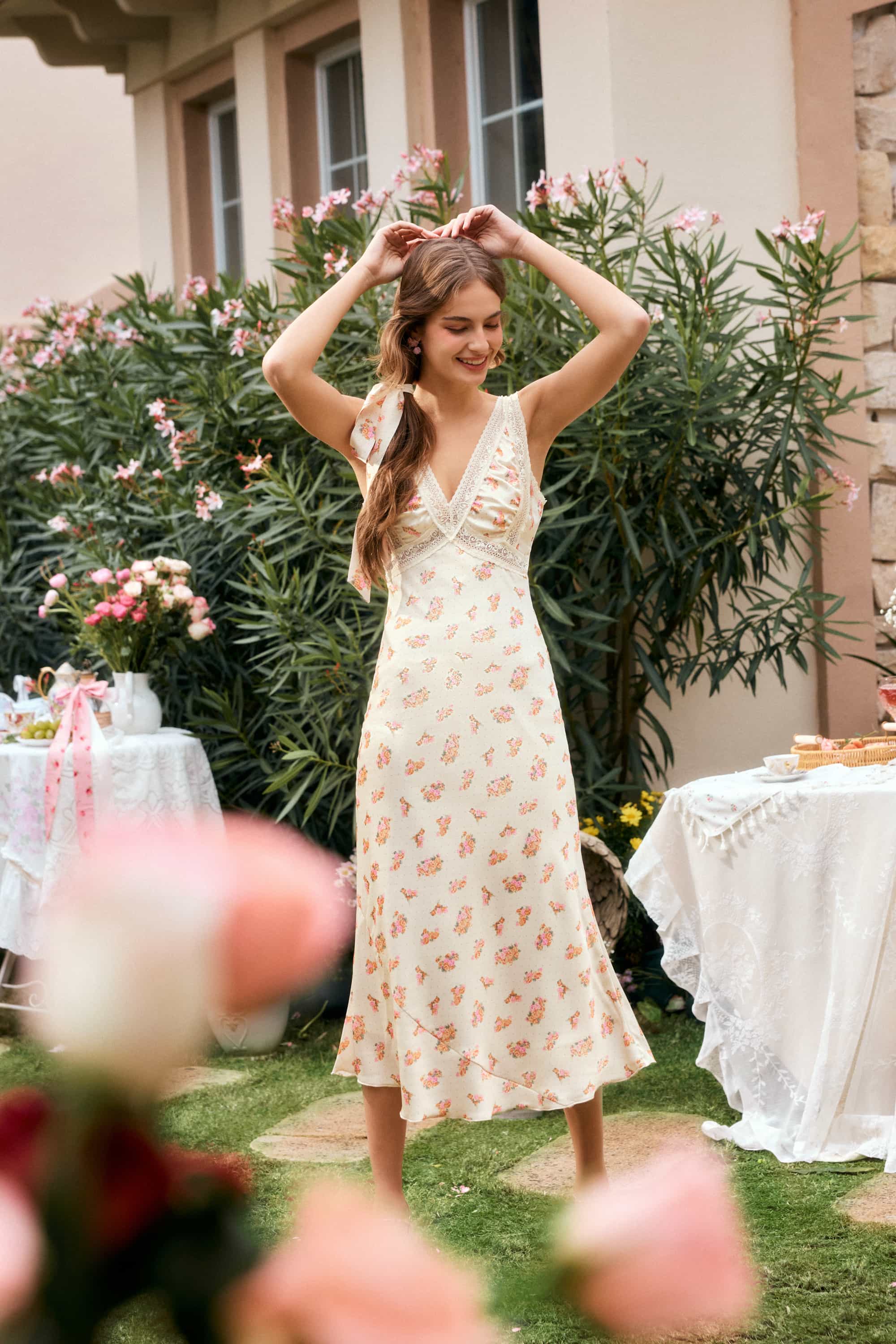 Rachel Floral Spaghetti Strap  Midi Dress