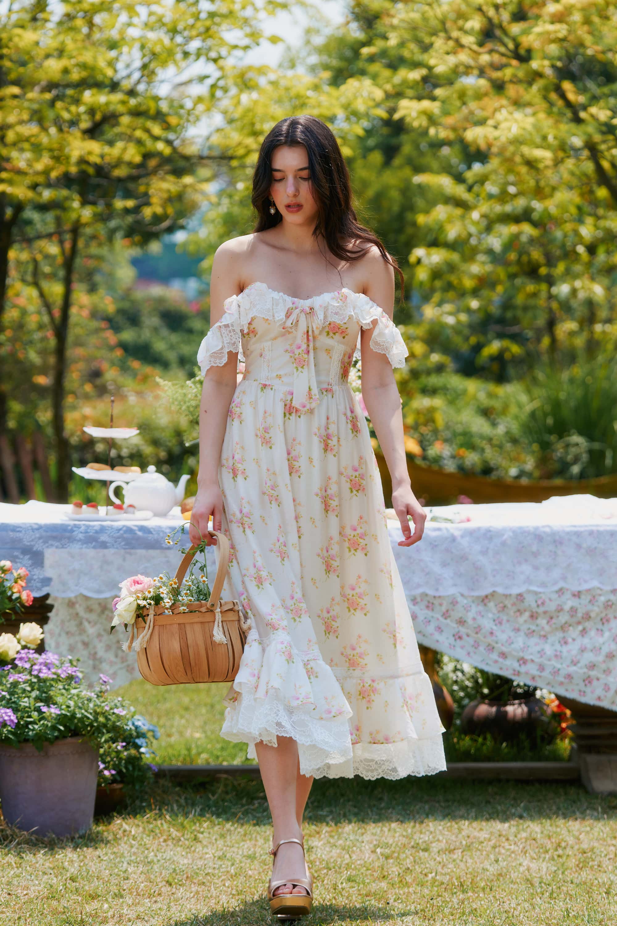 Anya Tecel Lace Floral Midi Dress