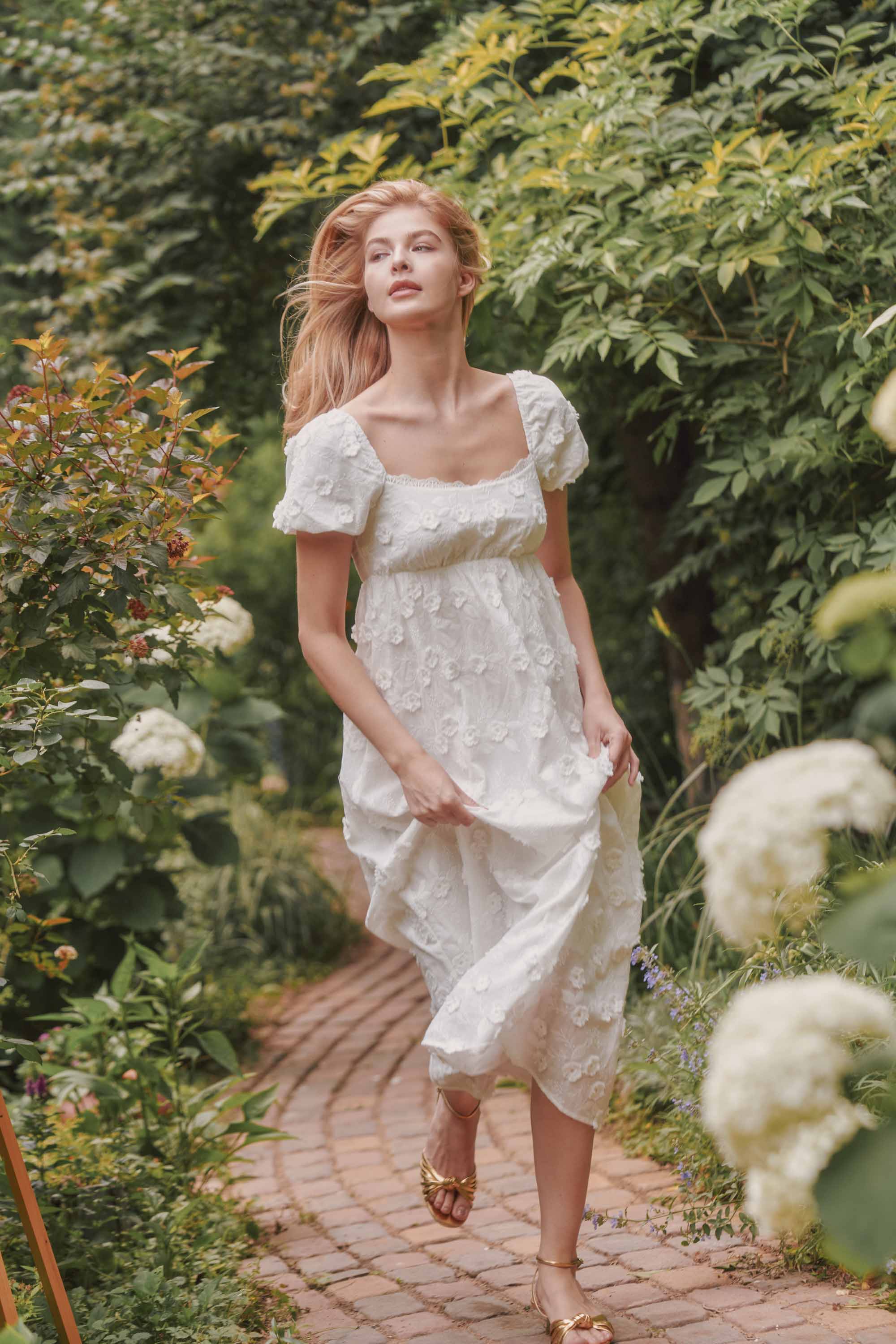 Kaylin Empire Waist Textured Flower Midi Dress