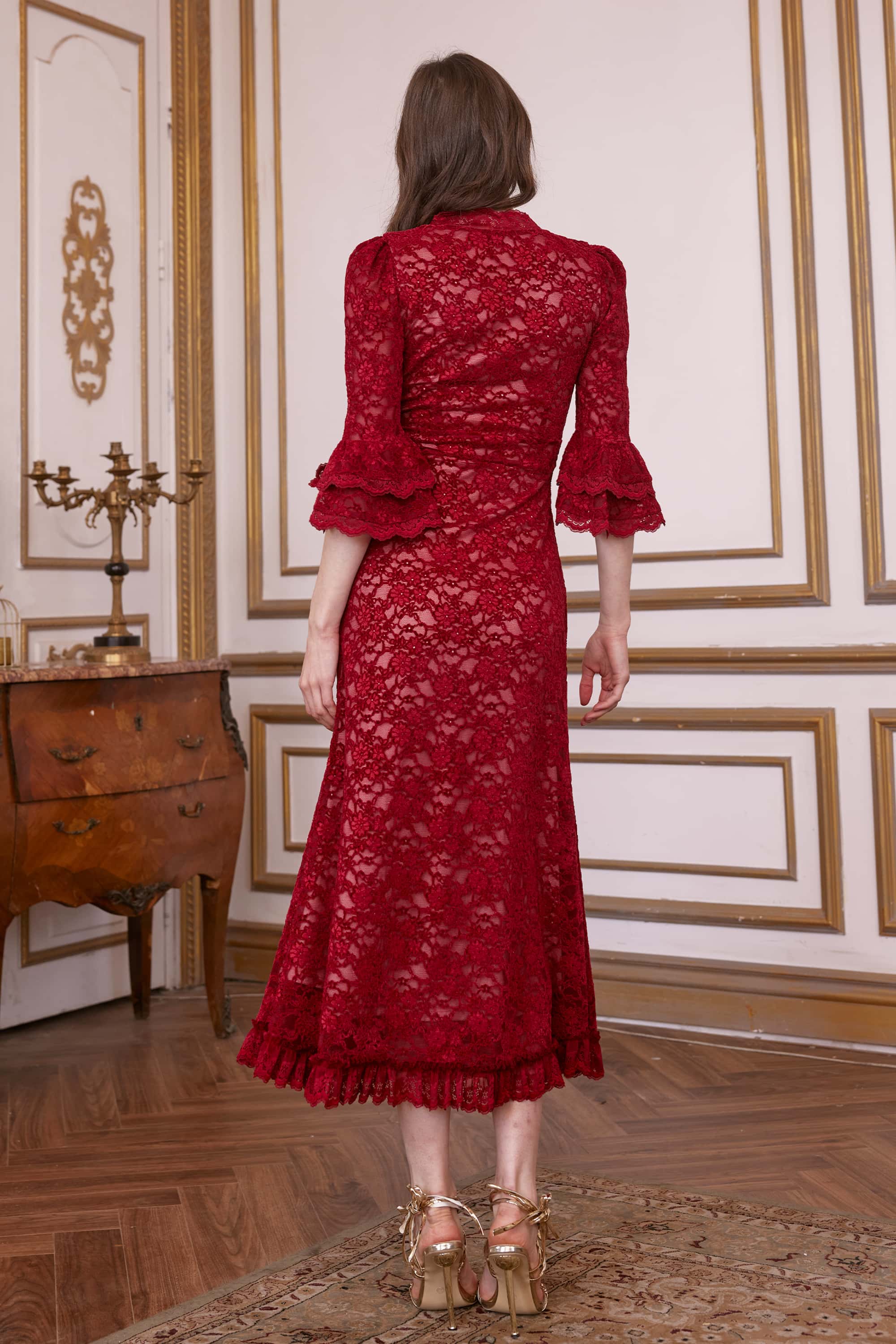 Elaine Lace Floral Midi Dress