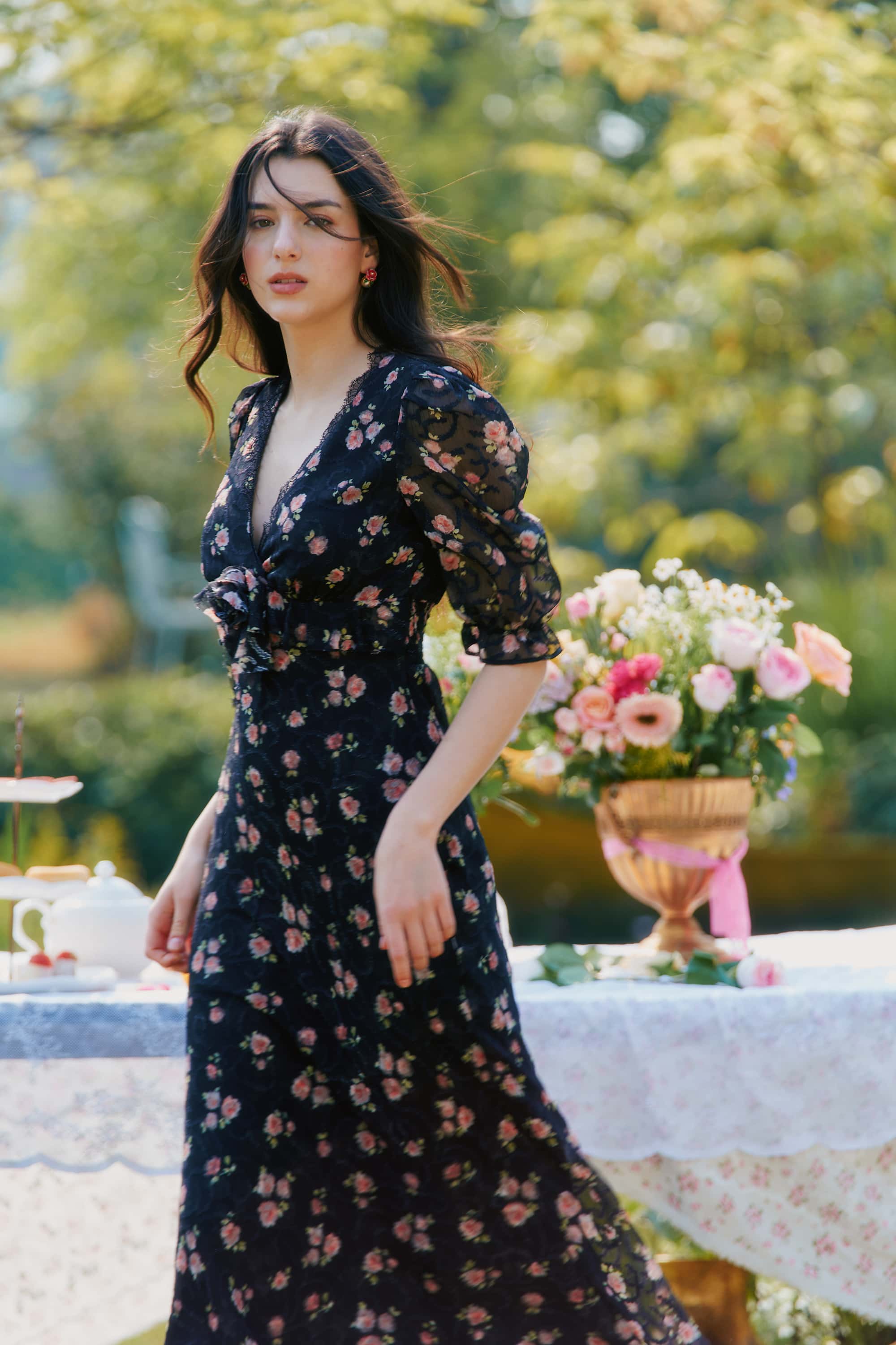 Archie Chiffon High Waist Maxi Dress in Black