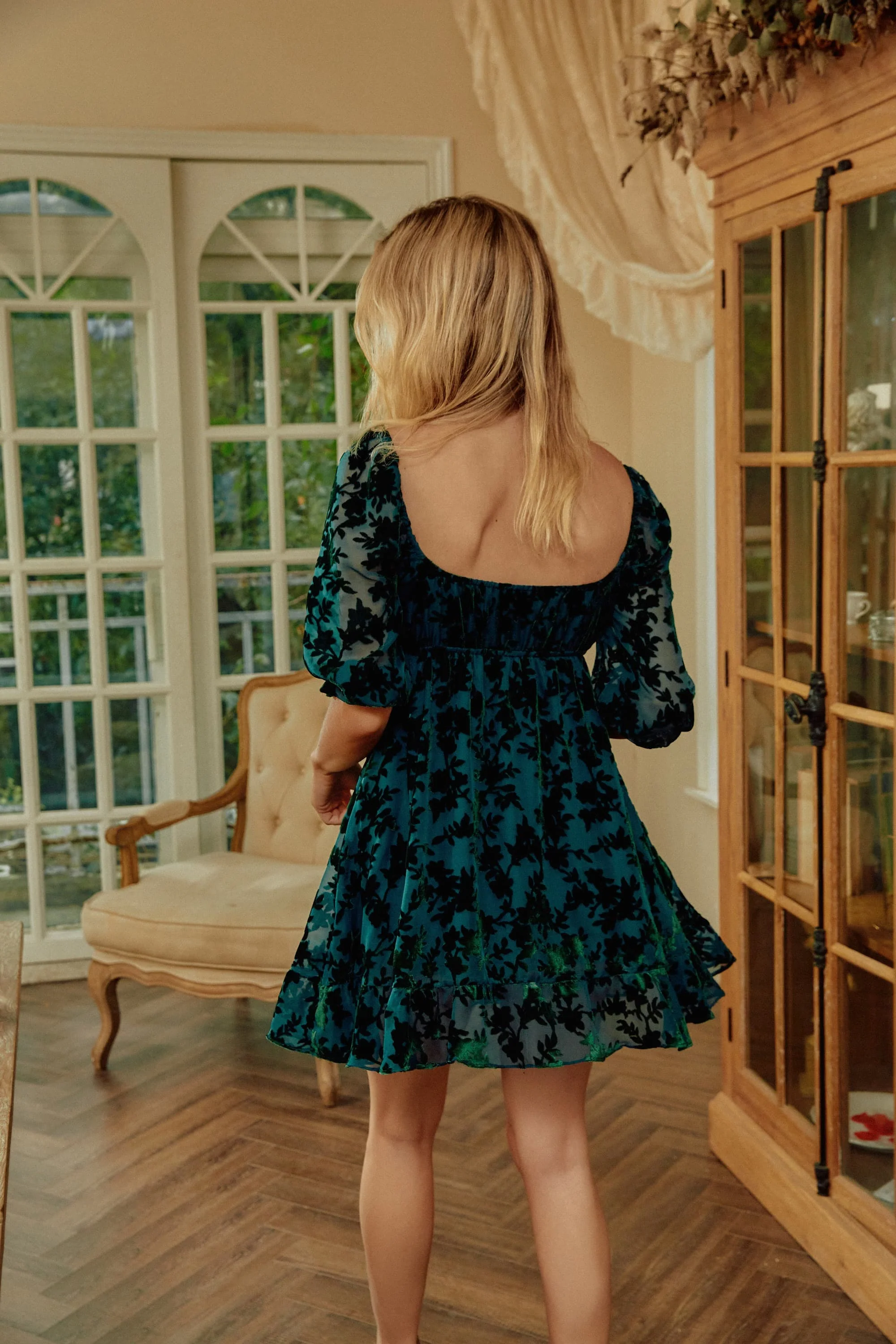 Nina Emerald Green Babydoll Velvet Mini Dress