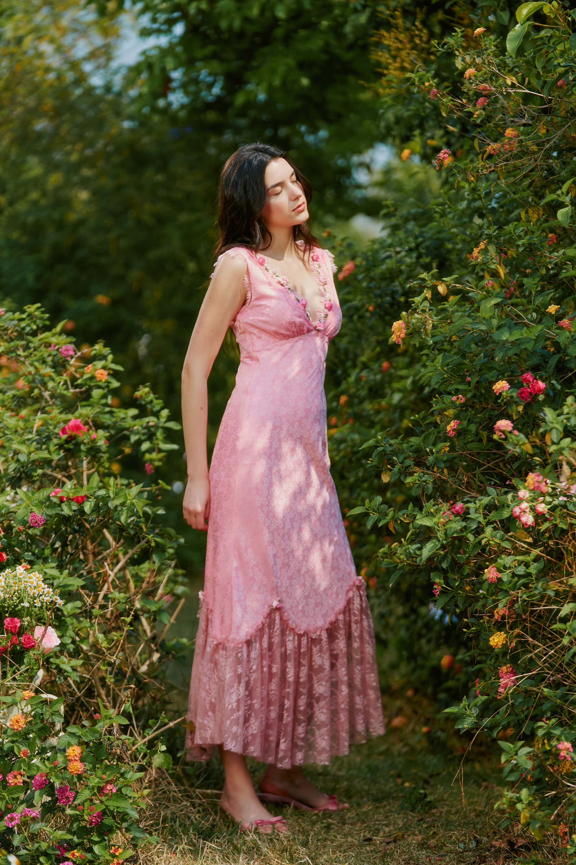 Bernadette Jacquard Satin  Lace Floral Maxi Dress