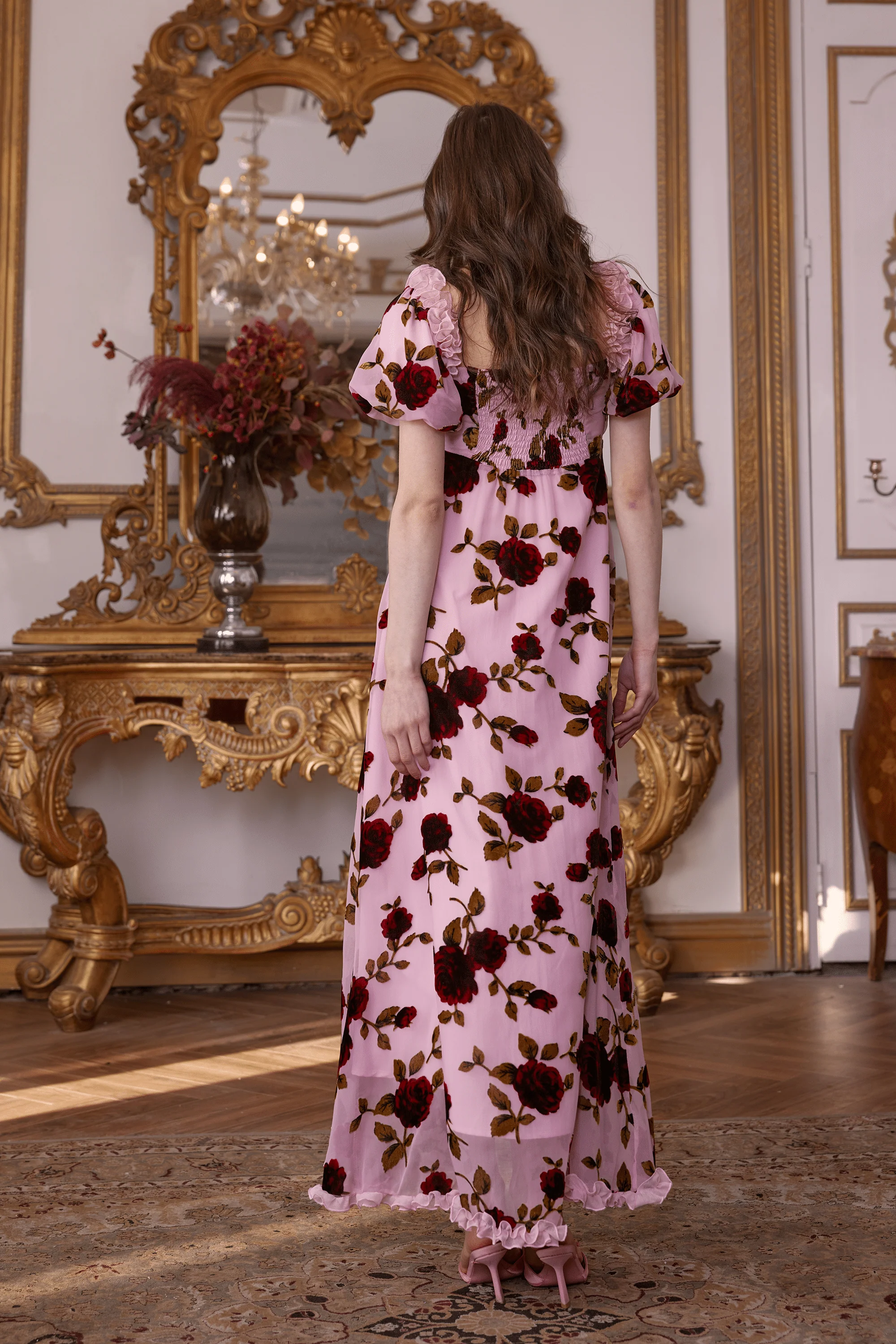 Olivier Squared Neckline Velvet Floral Gown Dress
