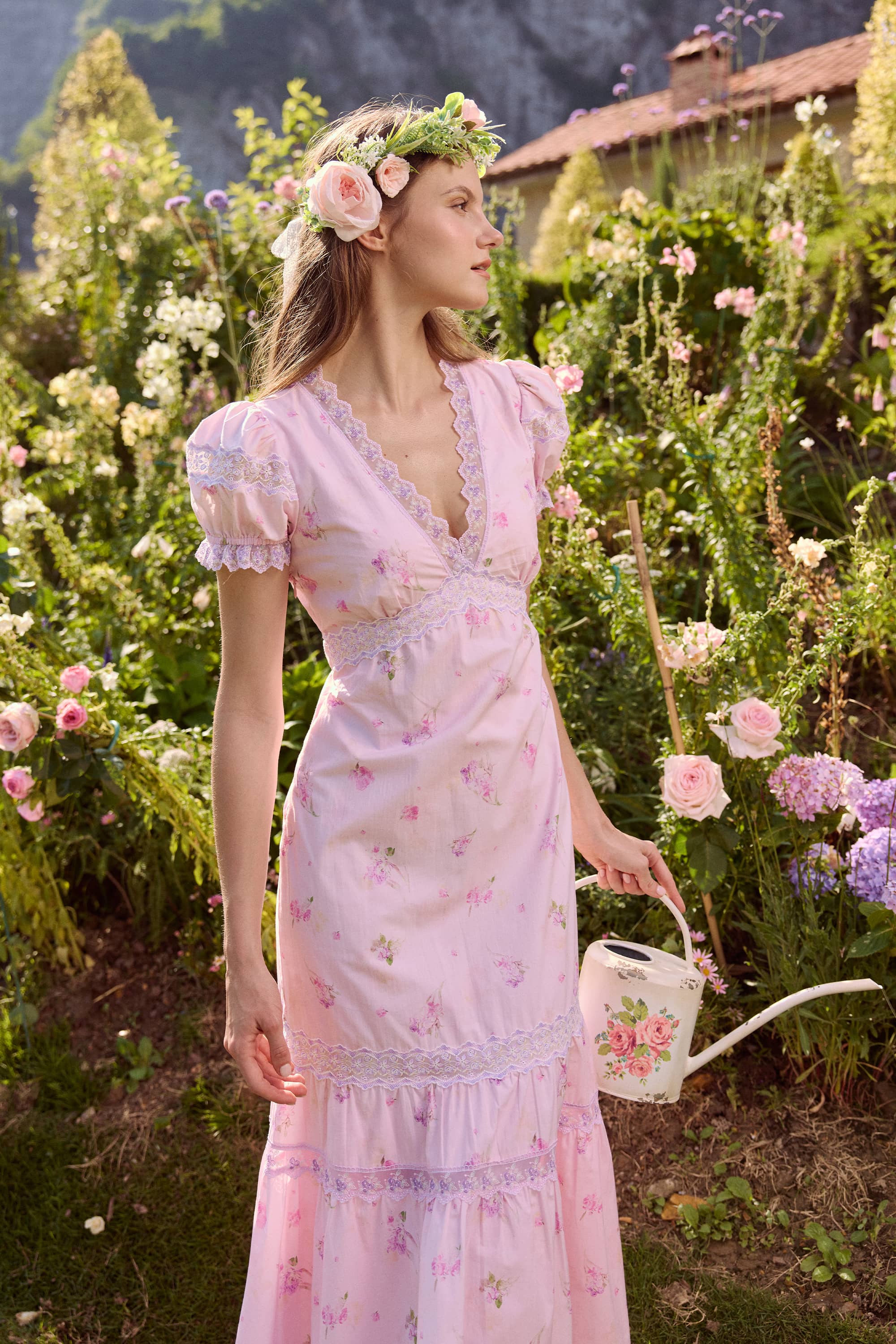 Ophelia  V-neck Cotton Embroidery  Lace Midi Dress