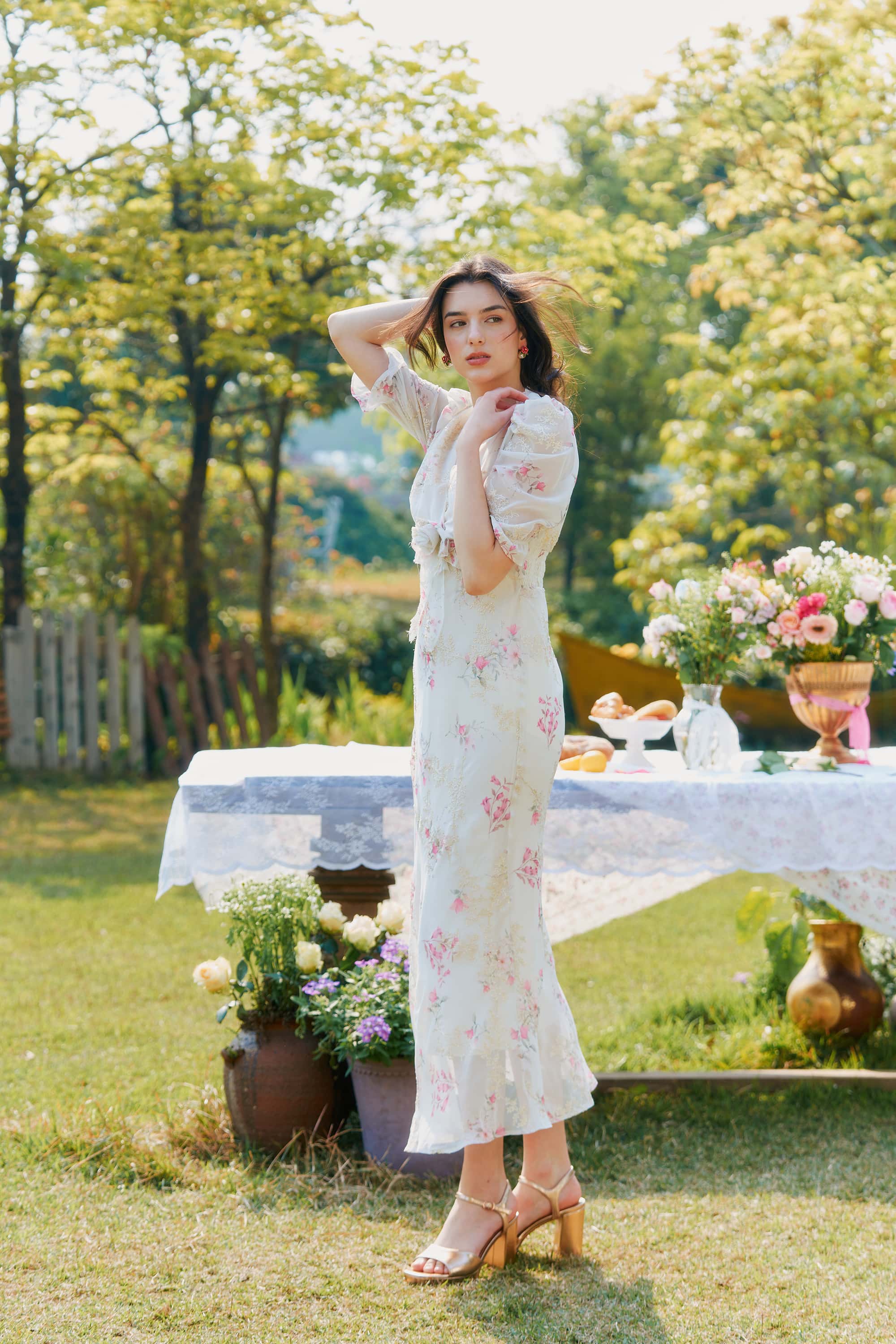 Archie Chiffon High Waist Maxi Dress in White