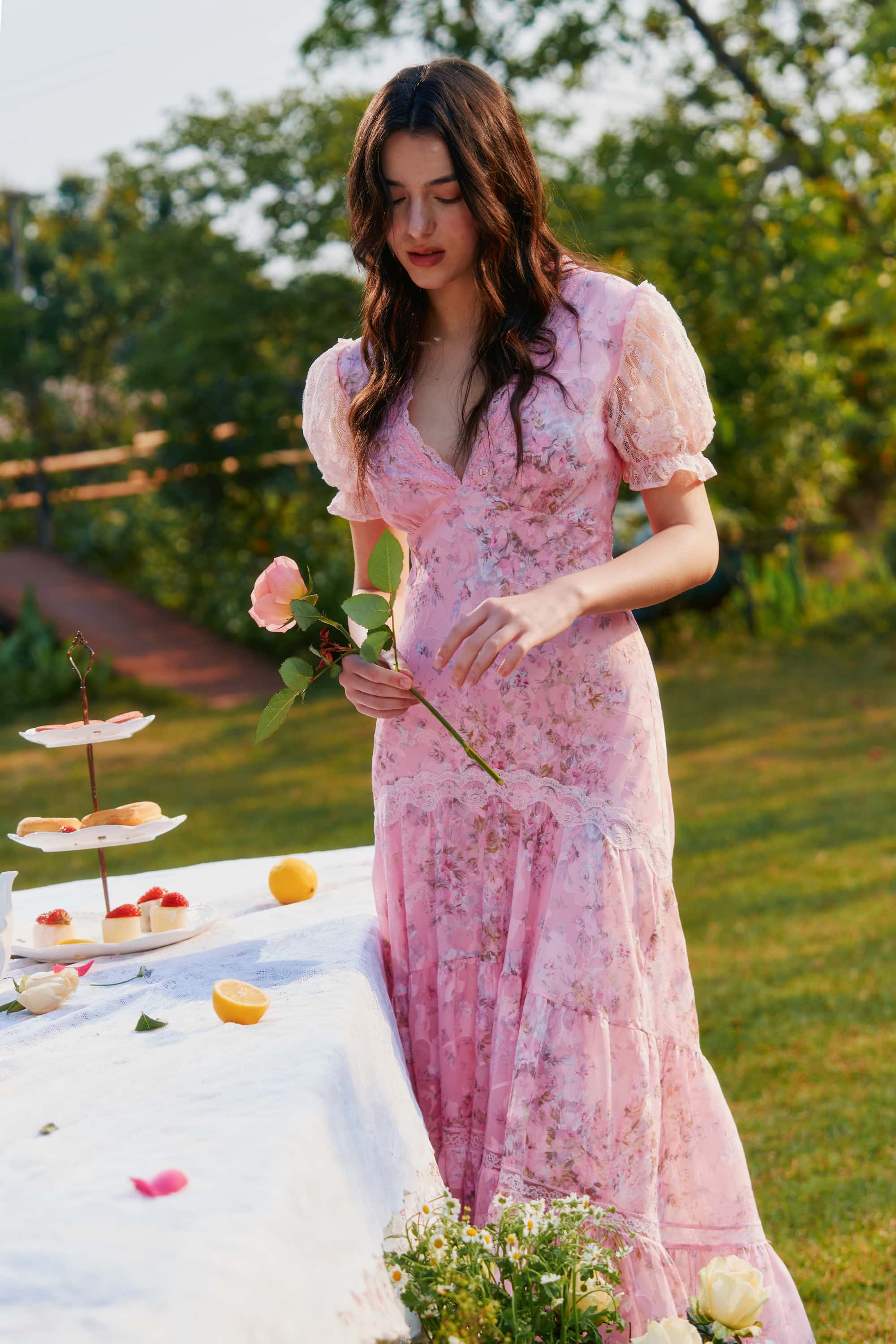 Adelaide Chiffon Lace Floral Maxi Dress