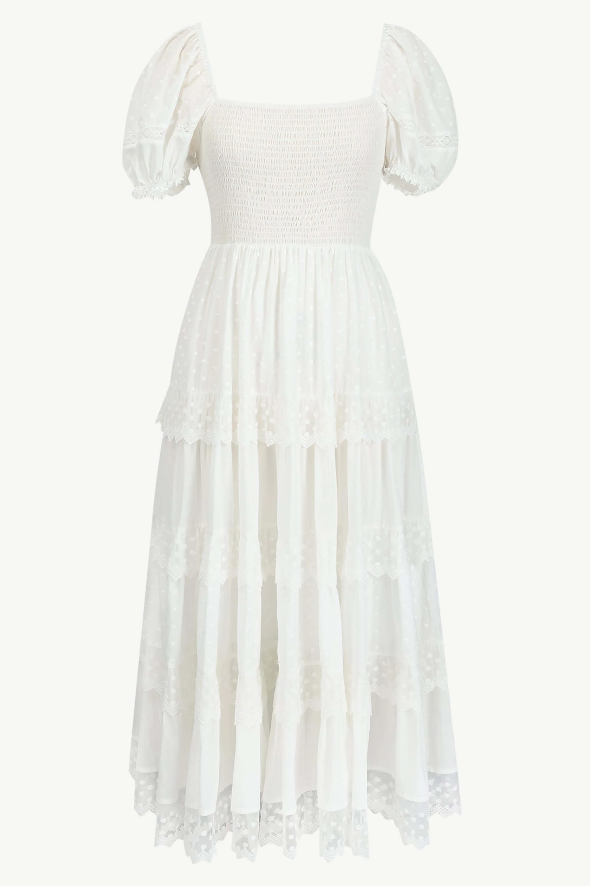 Annora Scalloped Lace Tiered Maxi Dress