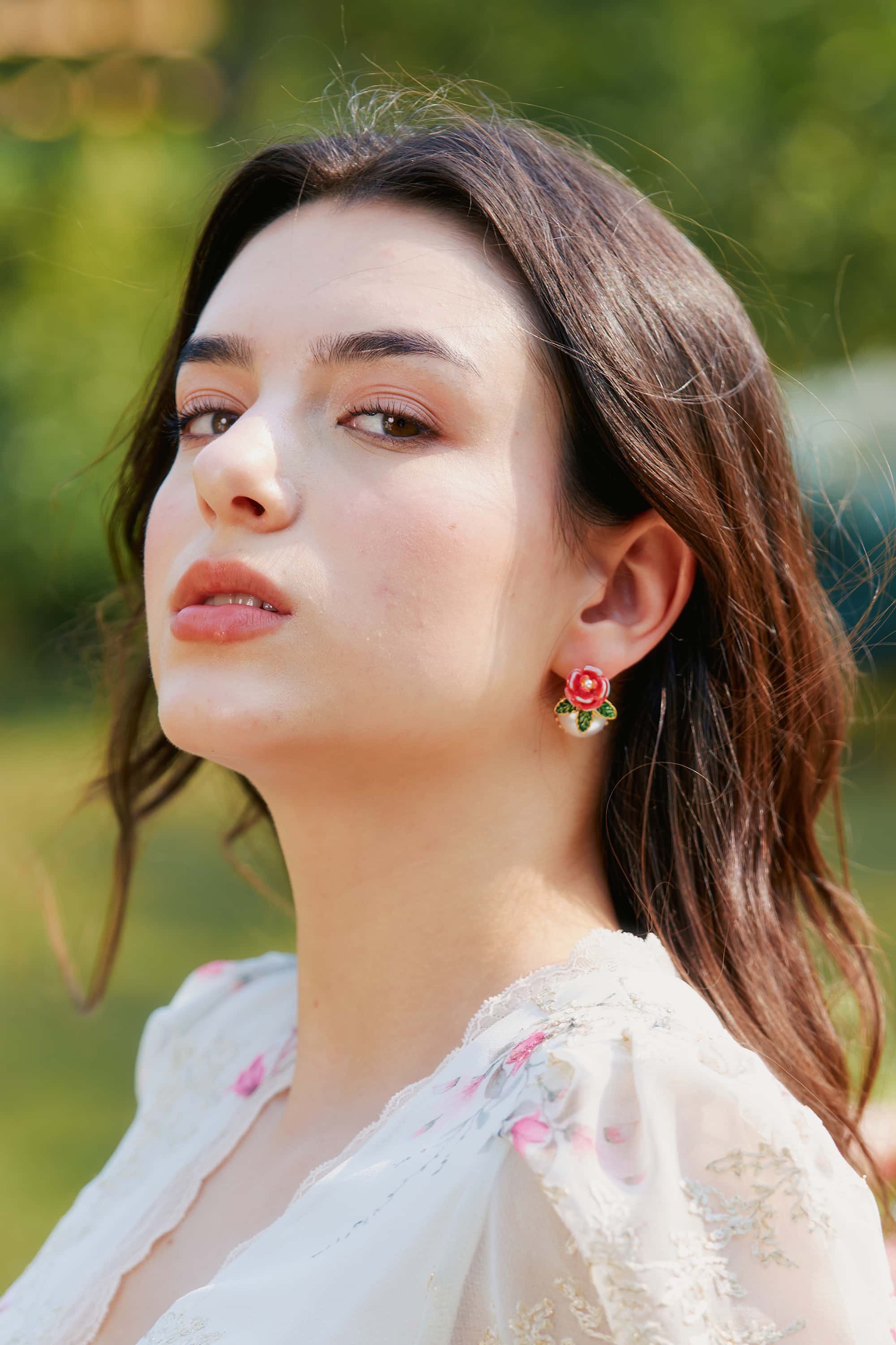 Romantic Pink Flower Pearl Earrings