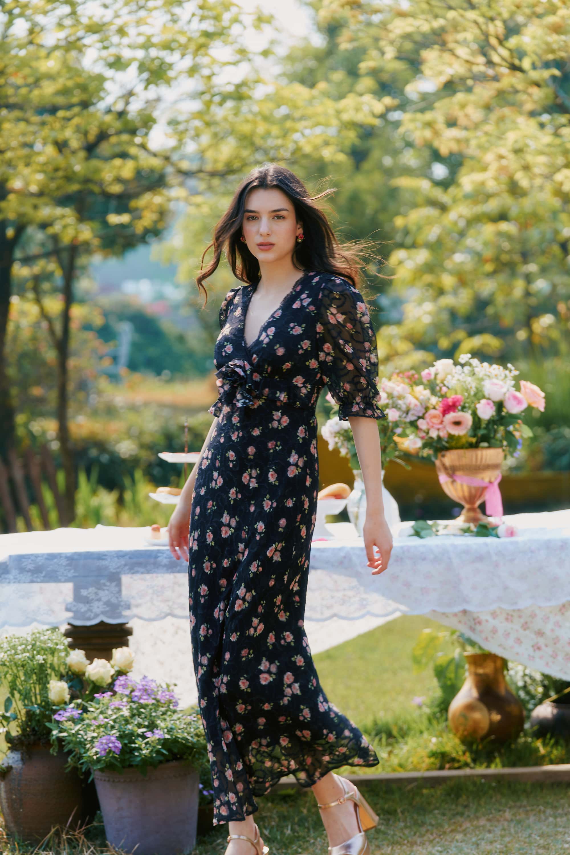 Archie Chiffon High Waist Maxi Dress in Black