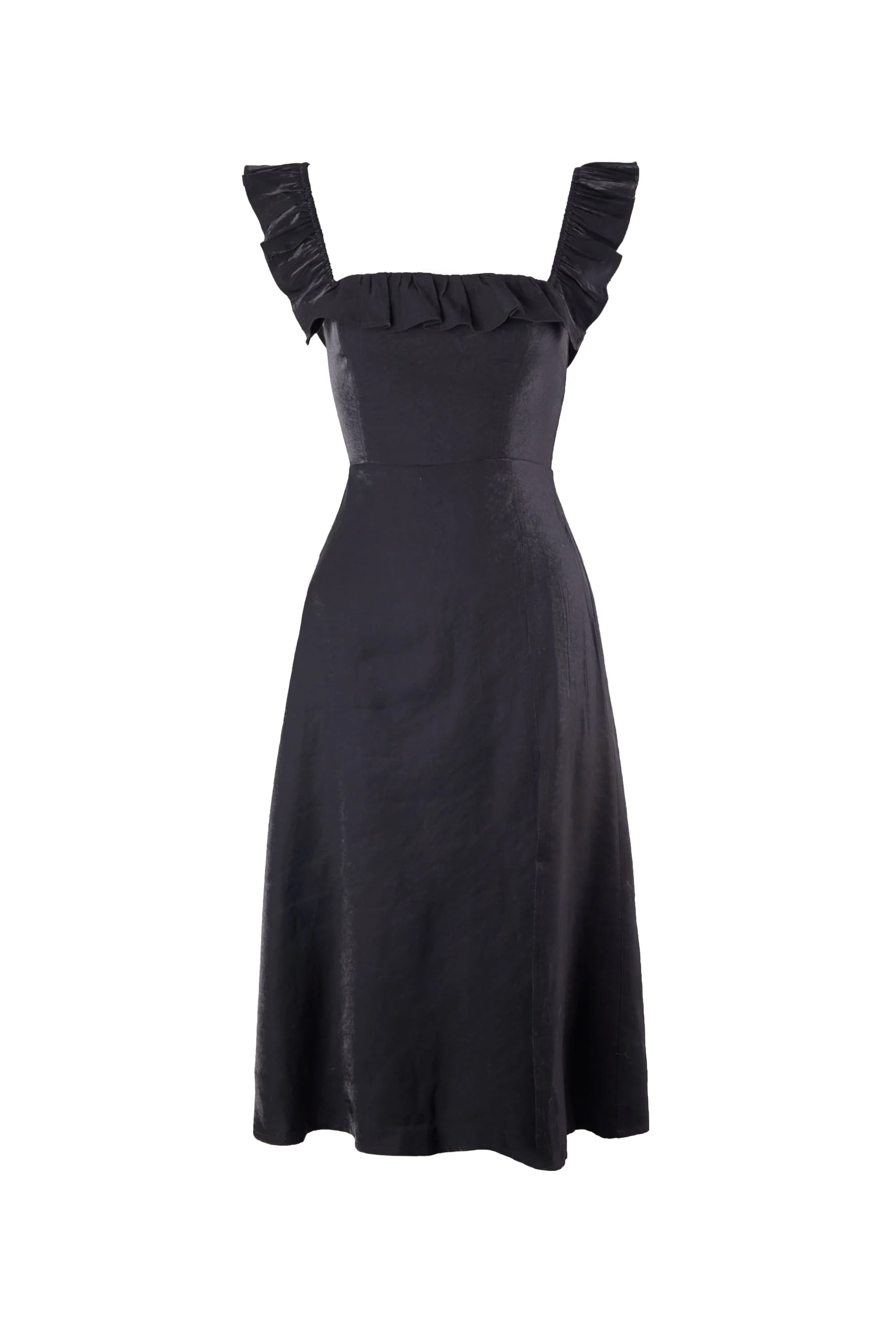 Ivana Ruffled Midi Dress in Black
