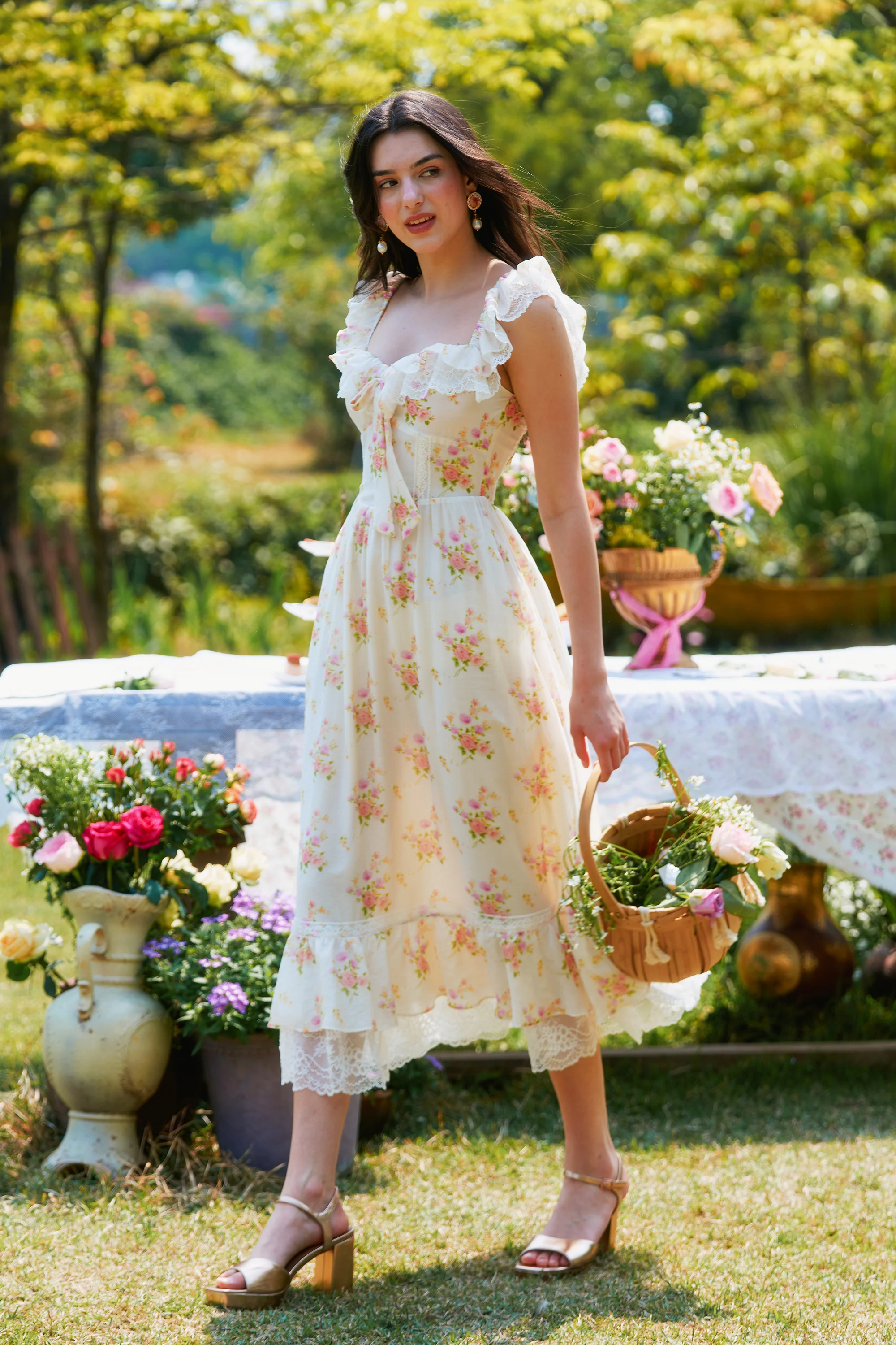 Anya Tecel Lace Floral Midi Dress