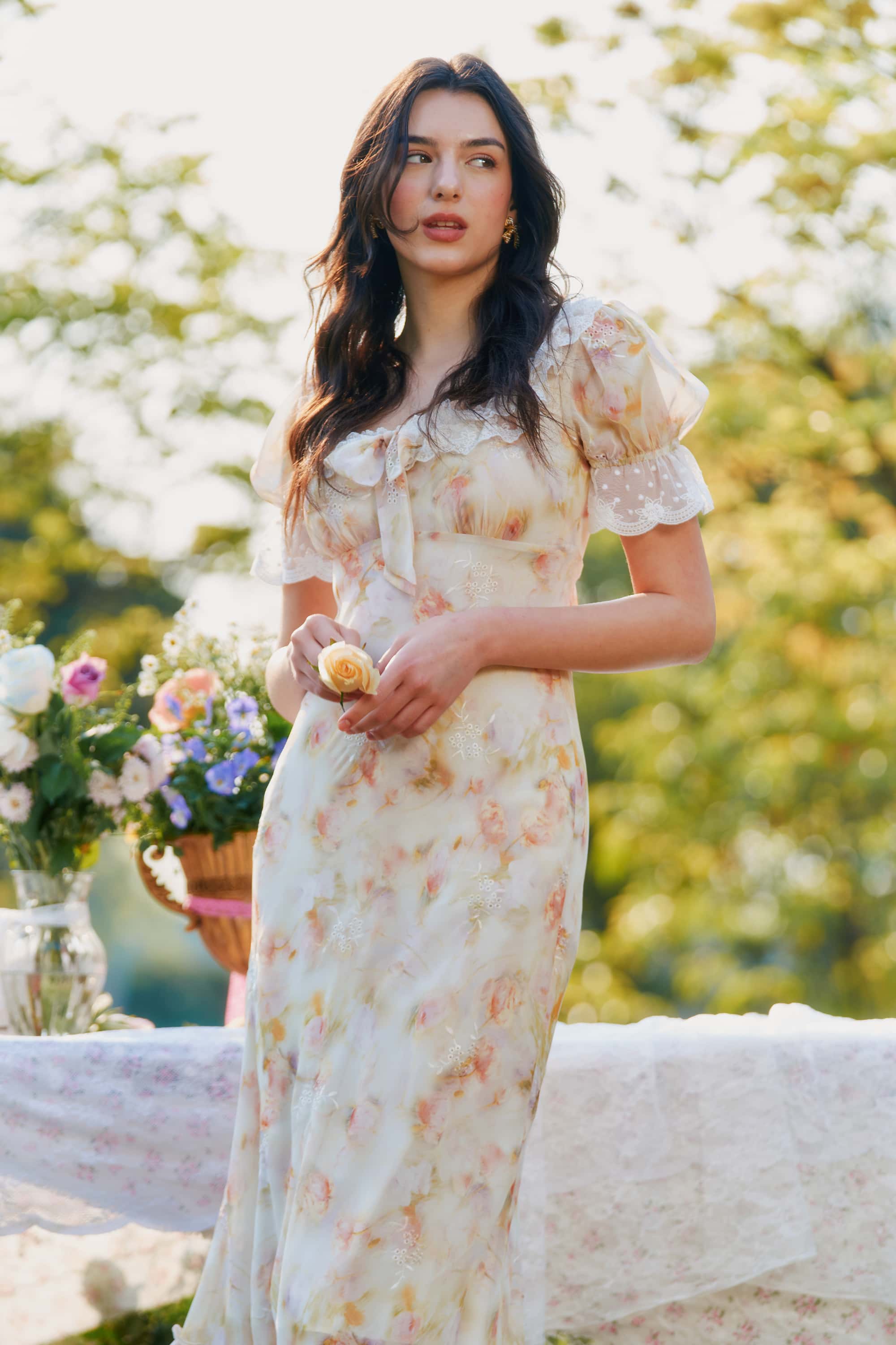 Lizzy Chiffon Lace Floral Maxi dress