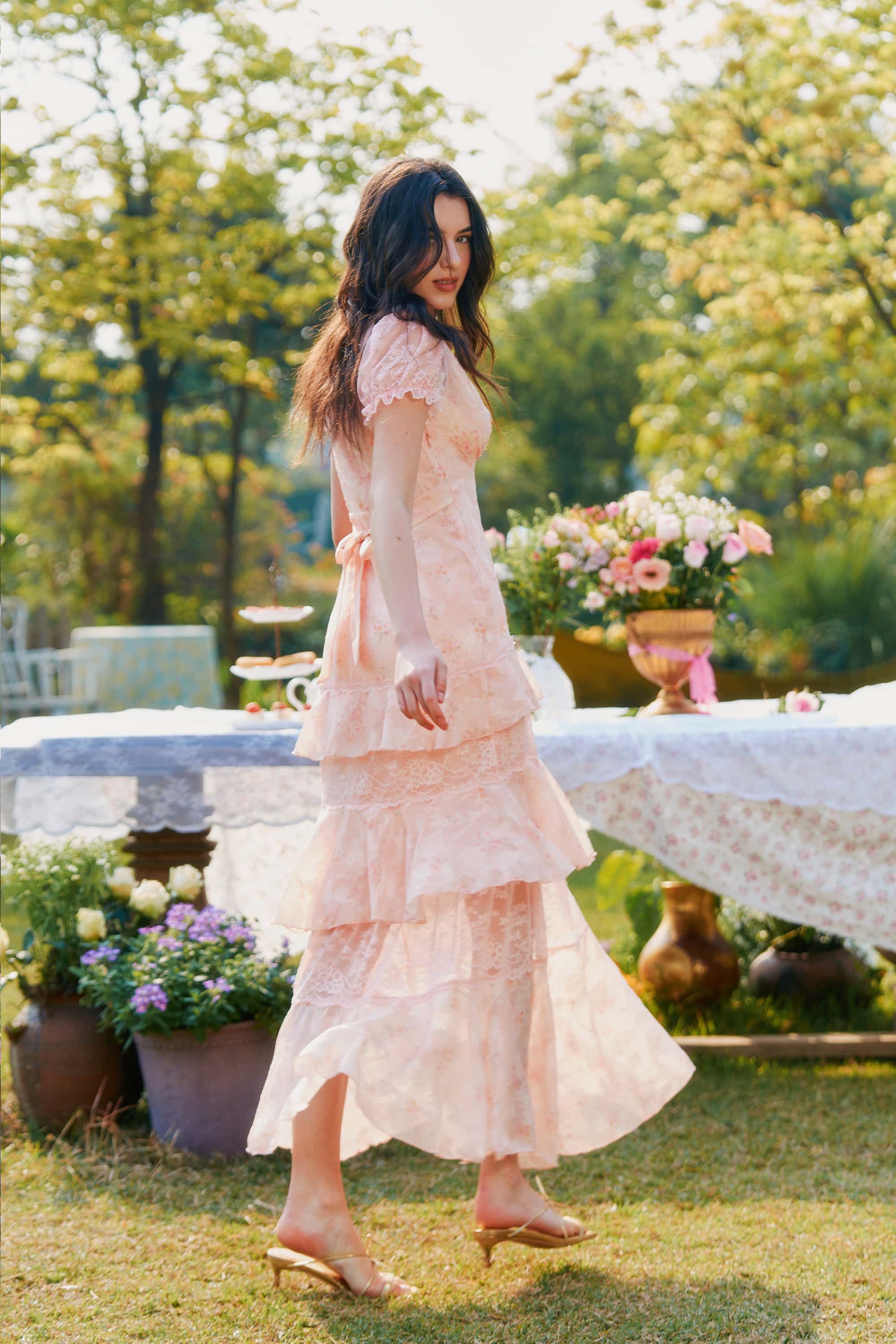 Catalina Chiffon Lace Floral Maxi Dress