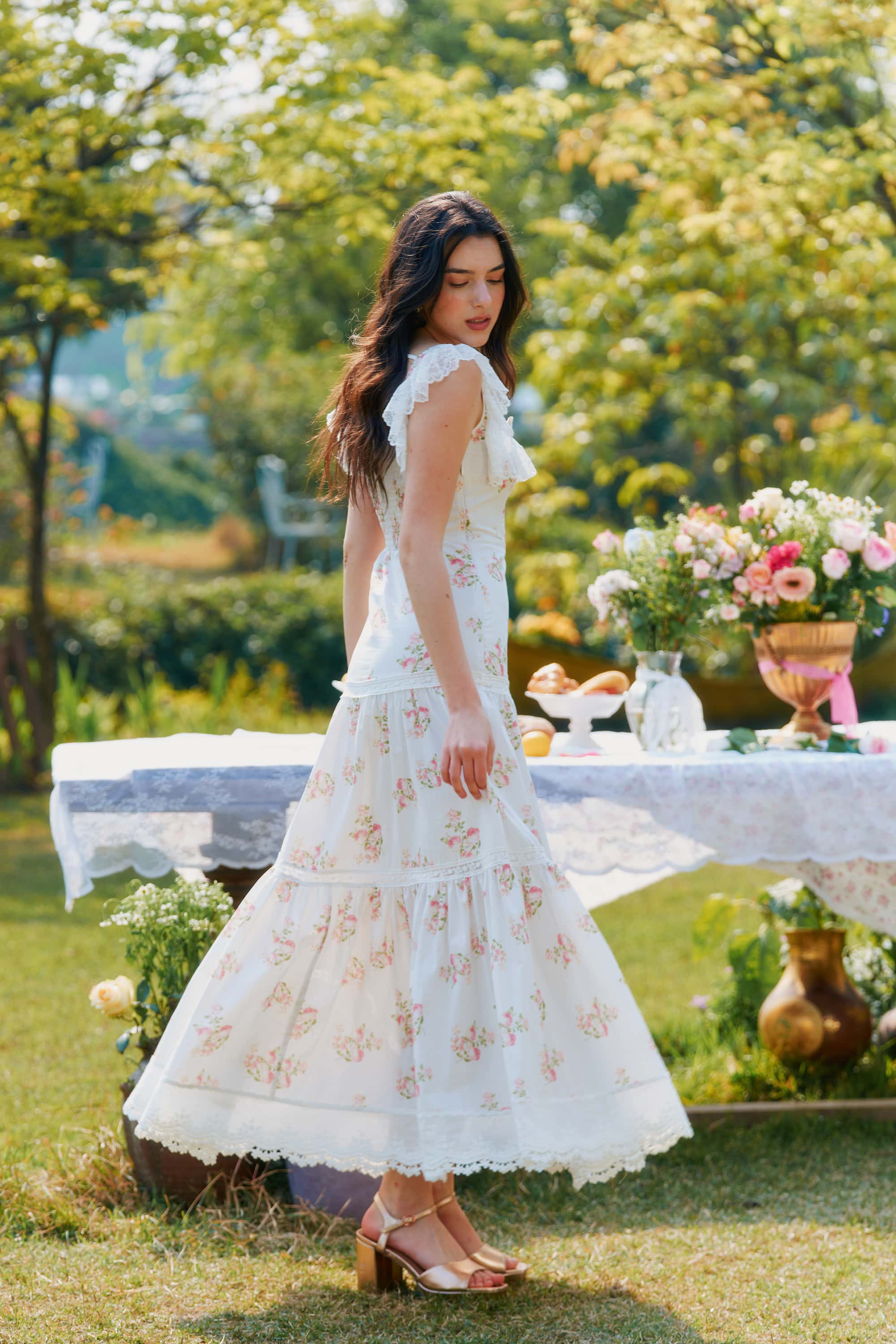 Giselle Cotton Floral Lace Maxi Dress