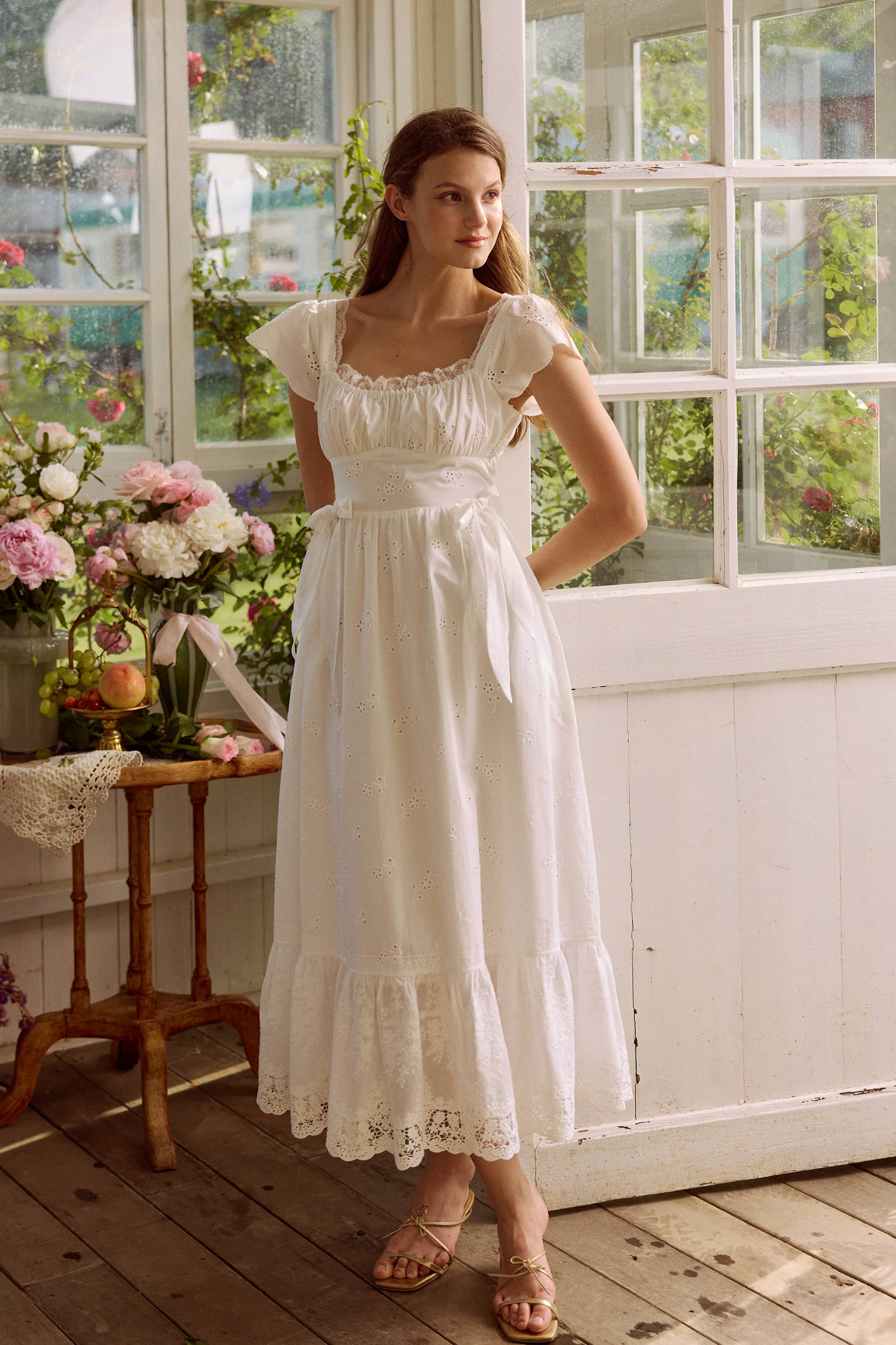 Antoinette Cotton Eyelet Lace Midi Dress