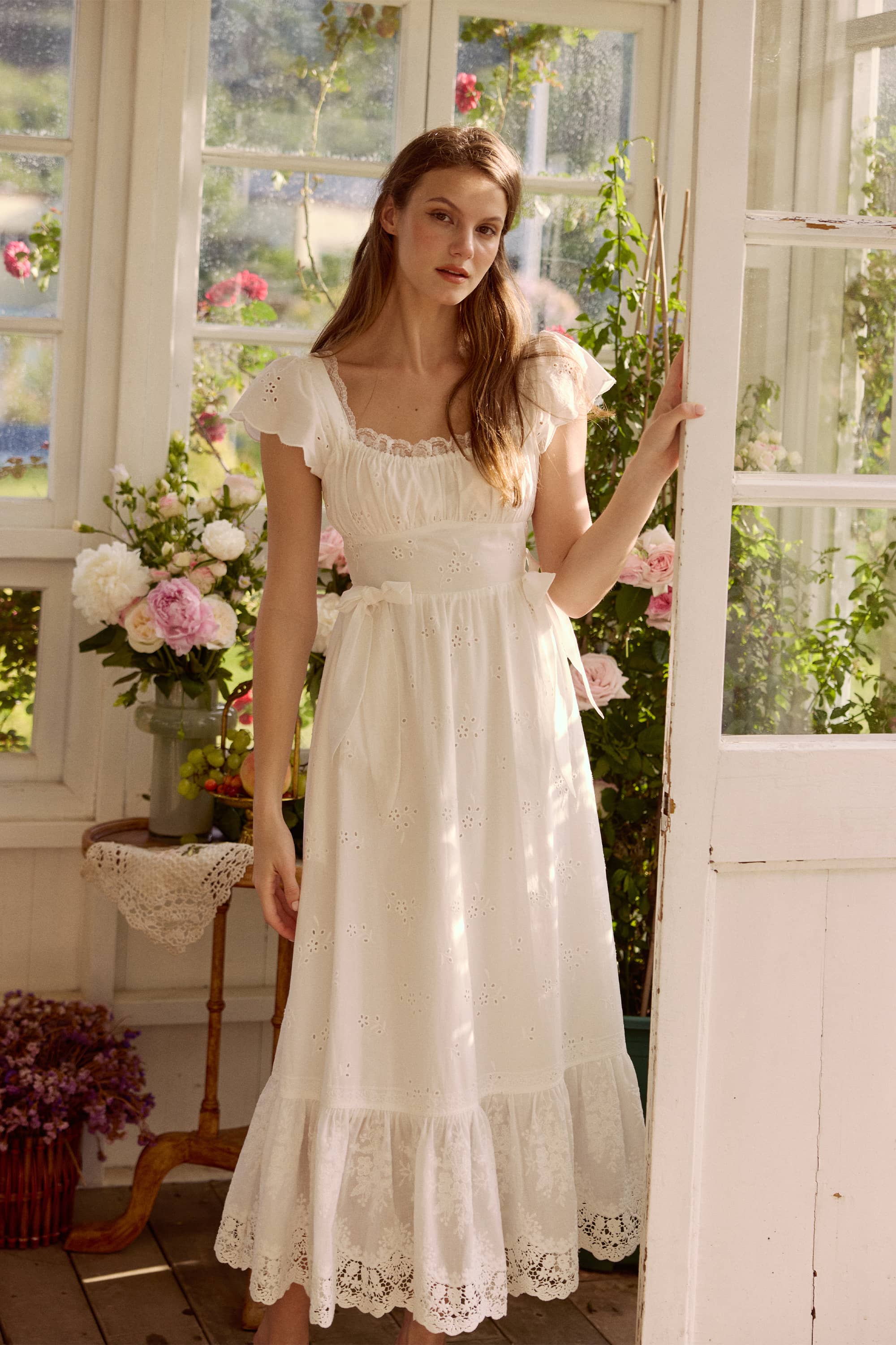 Antoinette Cotton Eyelet Lace Midi Dress