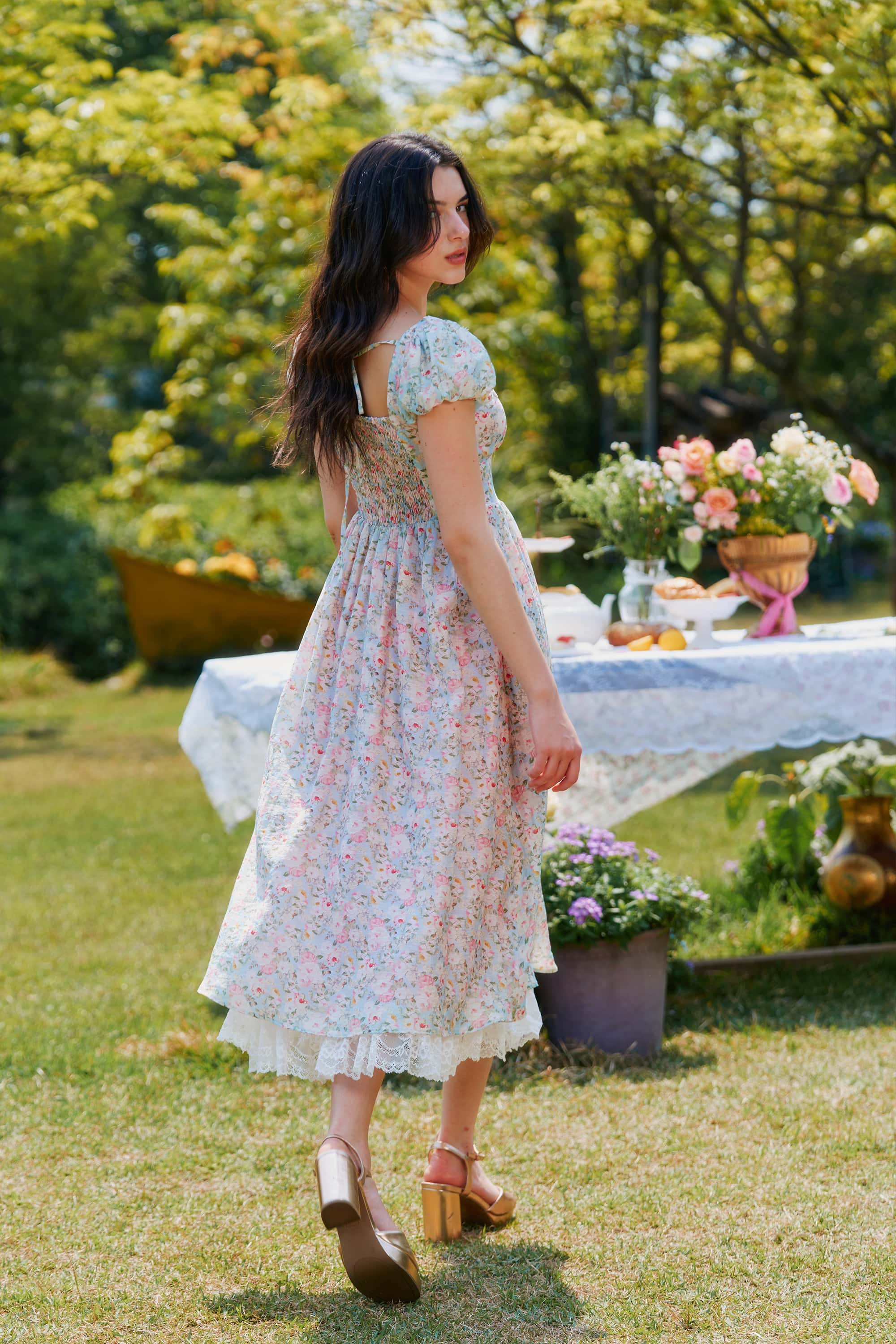 Mabel Floral Puff Sleeve Midi Dress