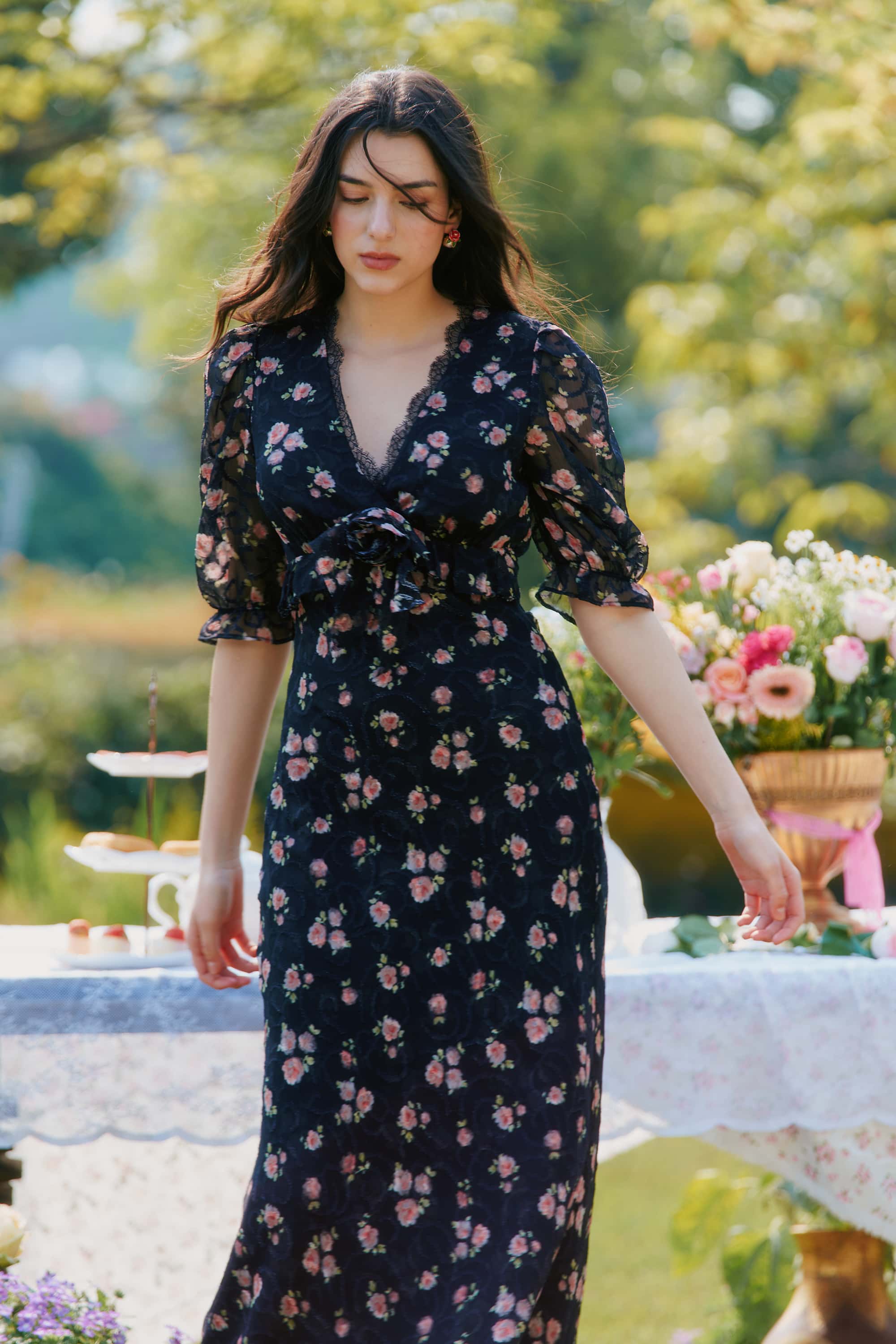 Archie Chiffon High Waist Maxi Dress in Black